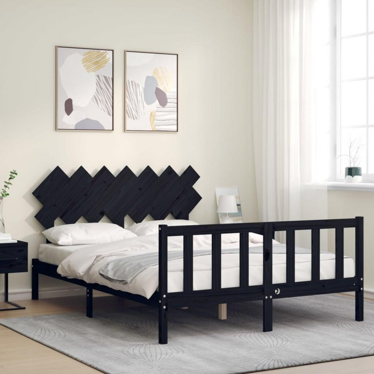VIDAXL Cadre de lit sans matelas noir 140x190 cm bois de pin massif