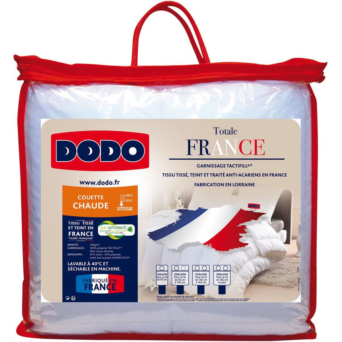 DODO Couette chaude anti-acariens DODO 300g/m² Totale France Saniprotect