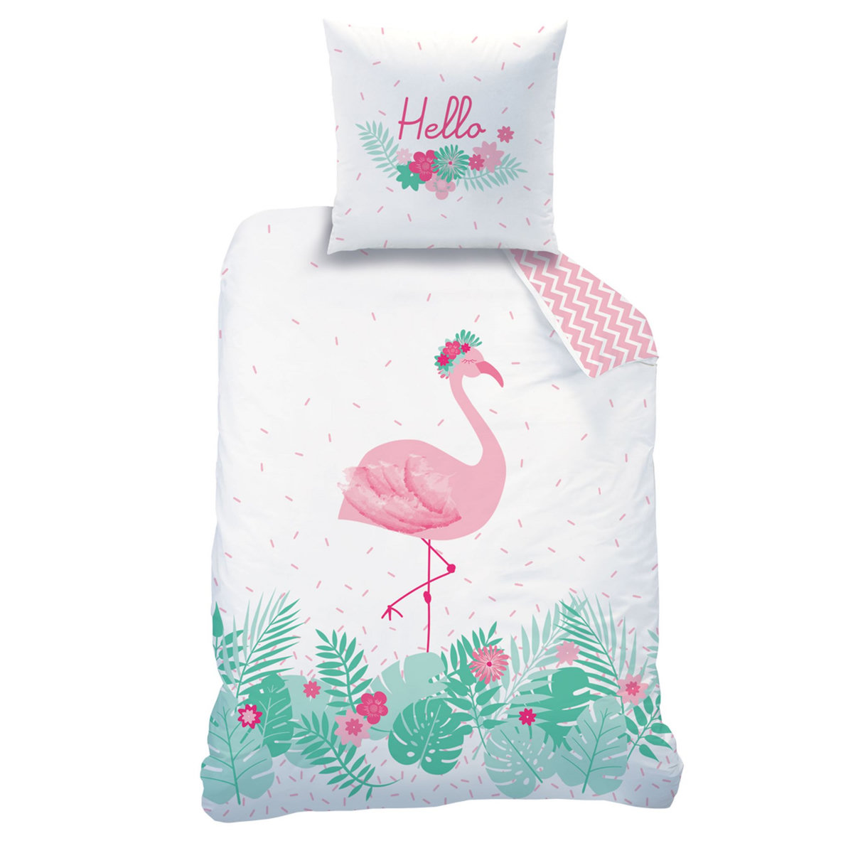 MATT & ROSE Parure housse de couette enfant en coton 57 fils réversible zig zig ou flamand rose