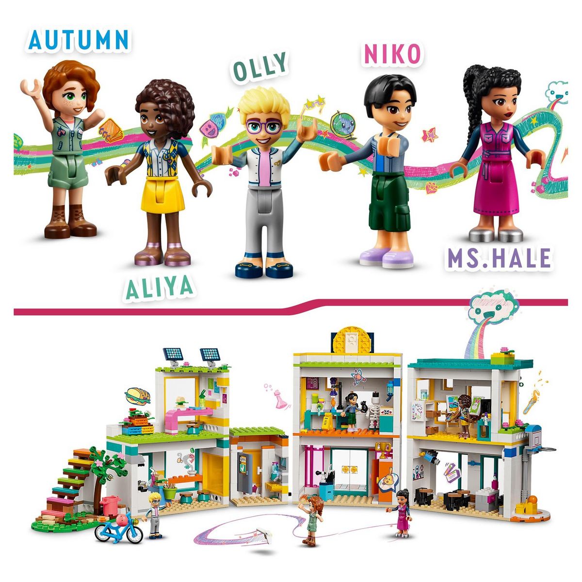 LEGO Friends 41731 L'école internationale de Heartlake City, Jouet de Construction, pour Filles et Garçons avec 5 Mini-Poupées