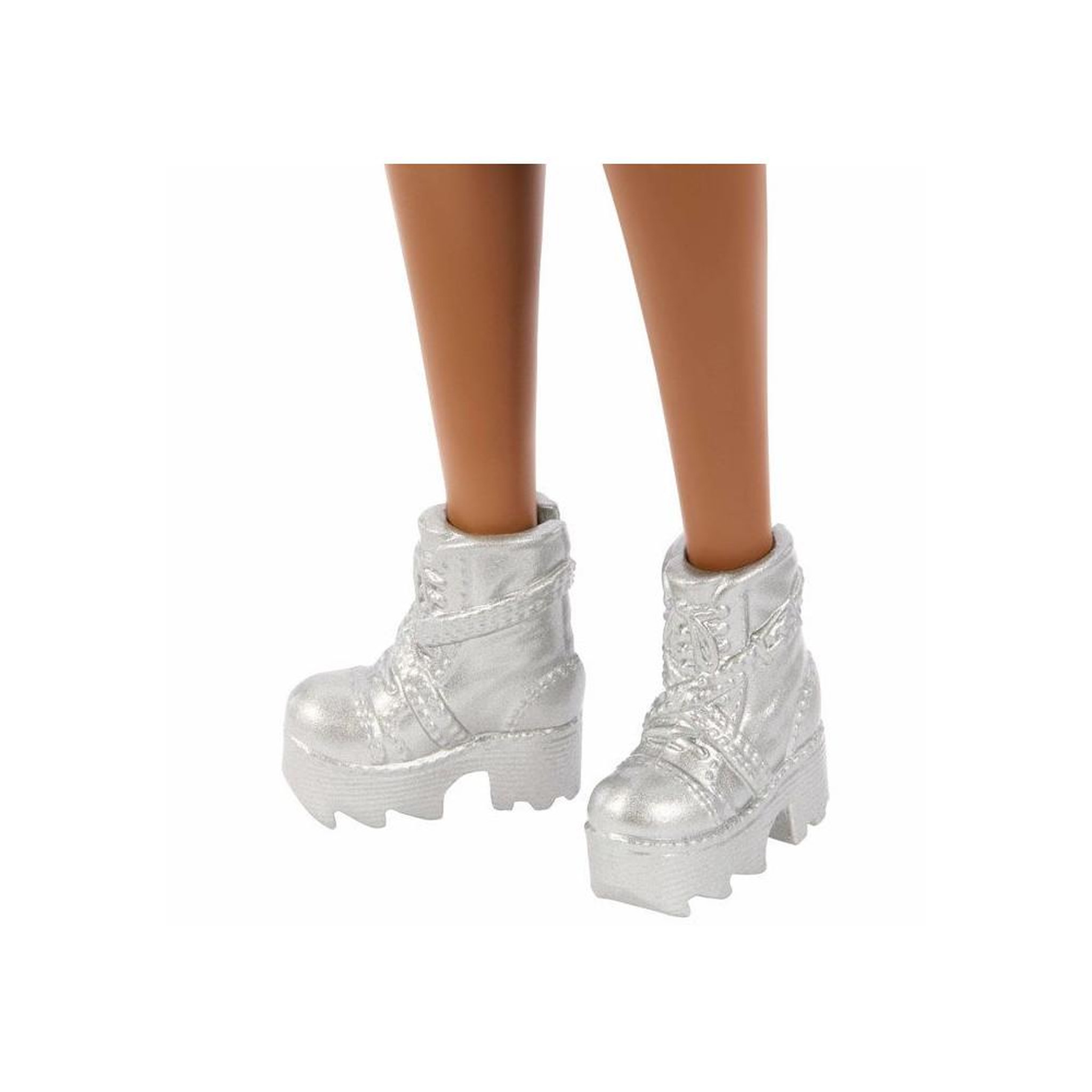 Voir la diapositive 6 : MATTEL Poupée mannequin barbie fashionistas jjn61 tenue denim floral bleue et bottes à plateforme argentées