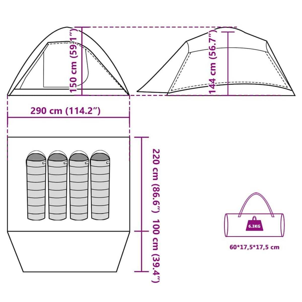 VIDAXL Tente de camping a dome 4 personnes tissu occultant impermeable