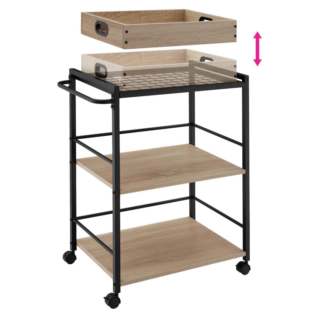 tectake Chariot de service style industriel Bois clair industriel, Chêne Sonoma