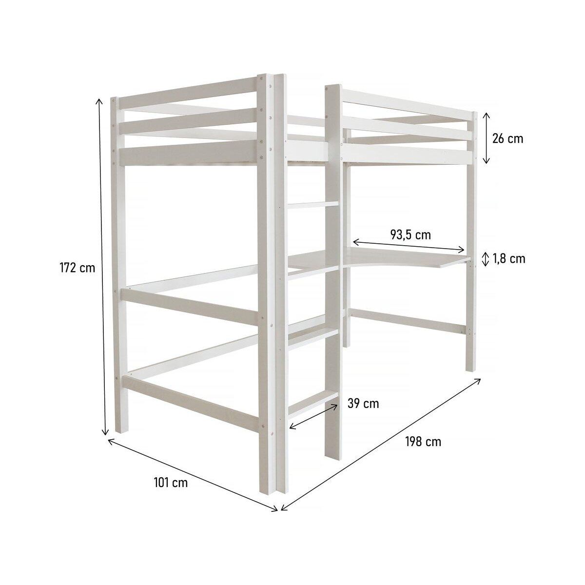 Habitat et Jardin Lit Enfant Mezzanine avec Bureau  Angéla  90 x 190 cm - Blanc