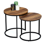 ID MARKET Lot de 2 tables basses gigognes HAWKINS rondes 40/45 bois foncé design industriel