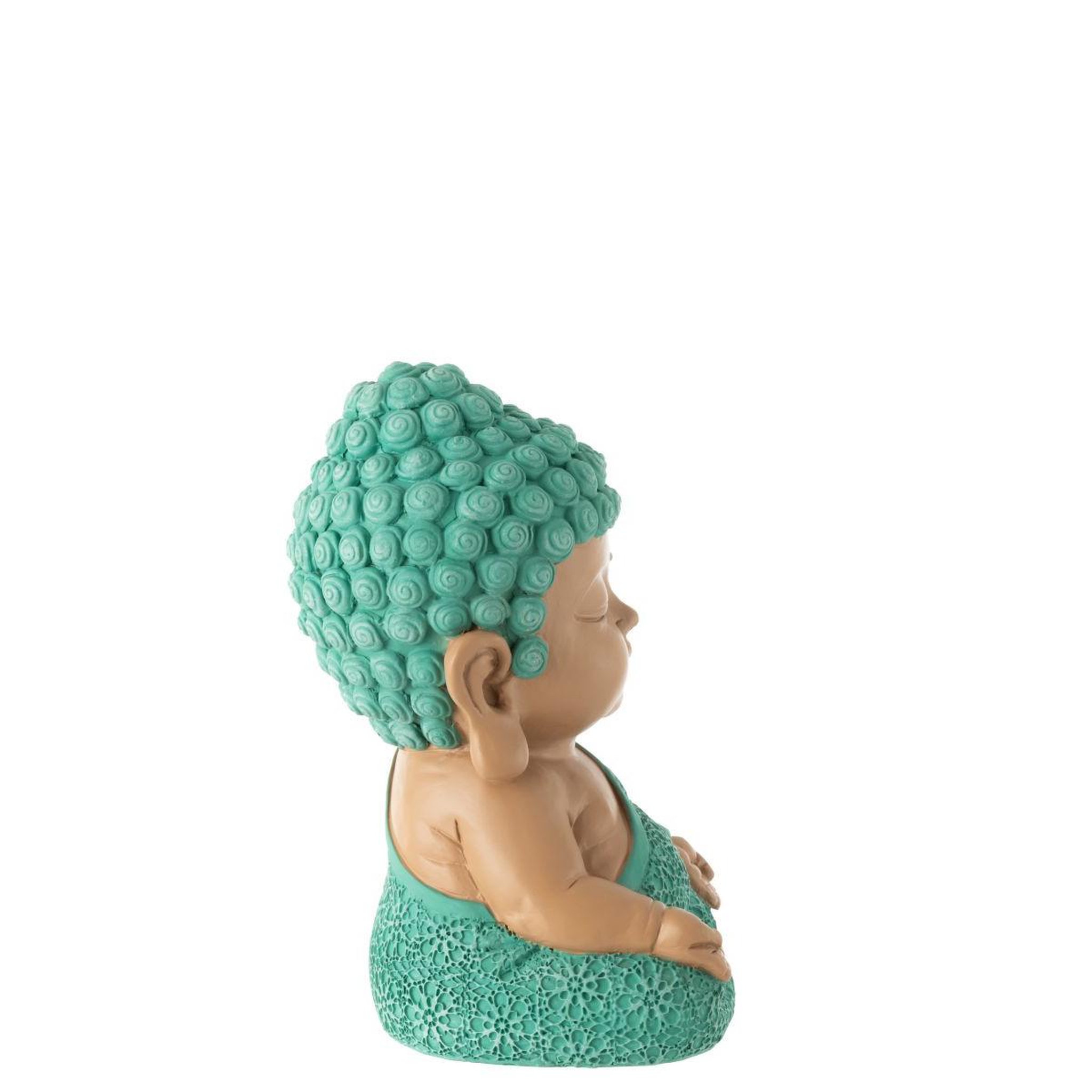 Voir la diapositive 2 : J-LINE Statuette moine zen  toby  19cm bleu azur
