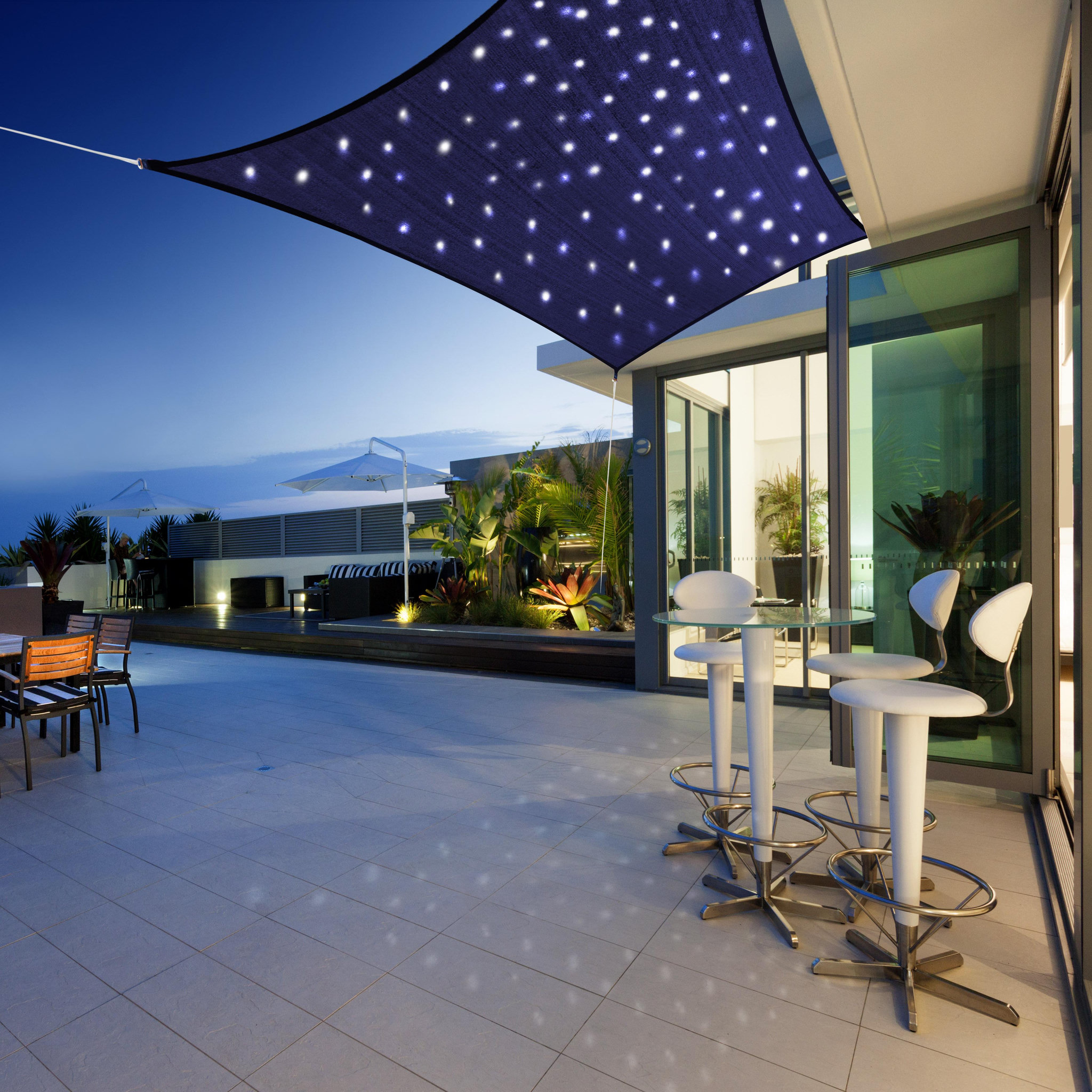 JARDILINE Voile d'ombrage rectangulaire 3x2m avec 100 Leds bleu
