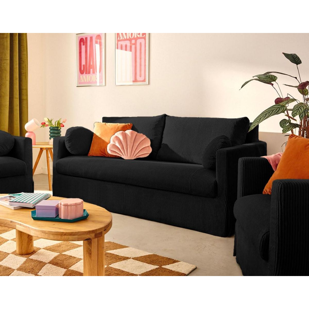 LISA DESIGN Serena - canapé droit déhoussable 3 places en velours côtelé