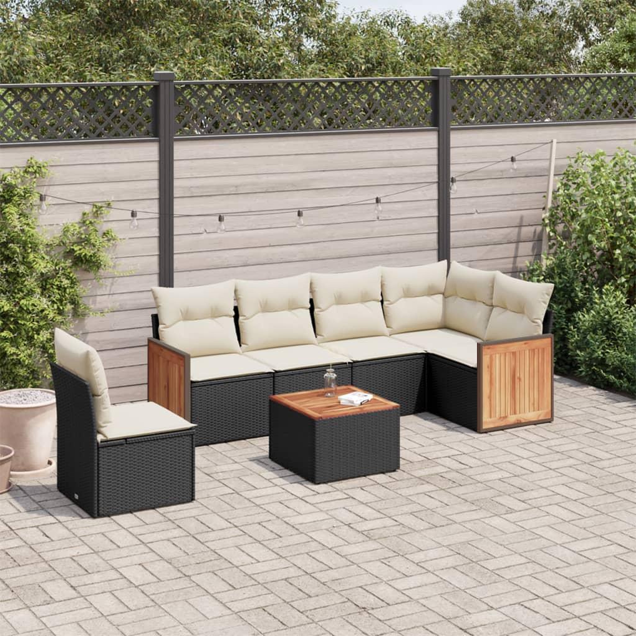 VIDAXL Salon de jardin 7 pcs avec coussins noir resine tressee