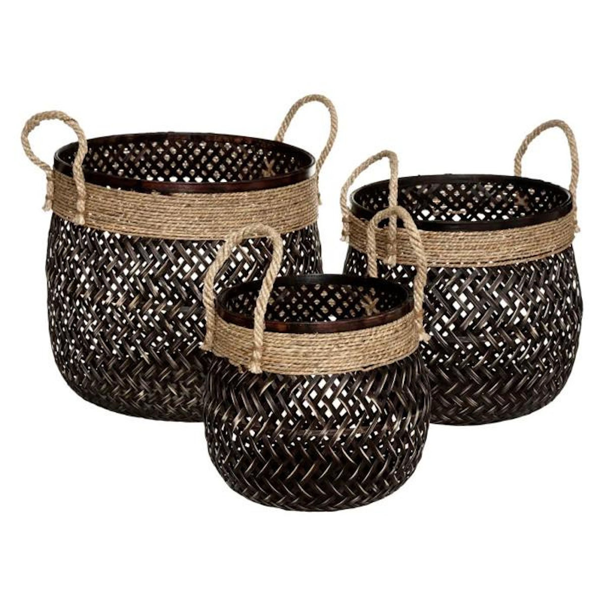 ATMOSPHERA Lot de 3 Paniers de Rangement  Corde  37cm Marron
