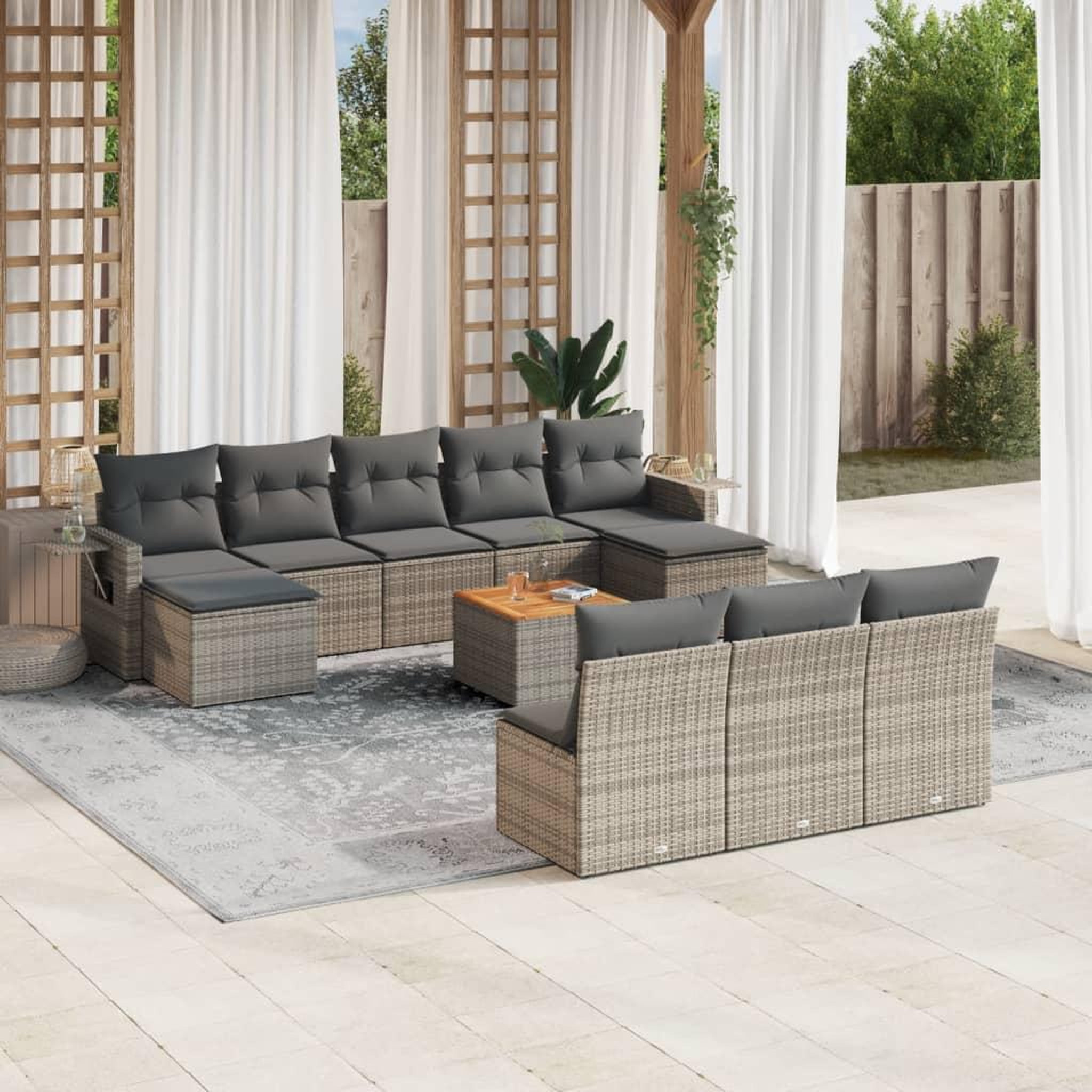 VIDAXL Salon de jardin 11 pcs avec coussins gris resine tressee