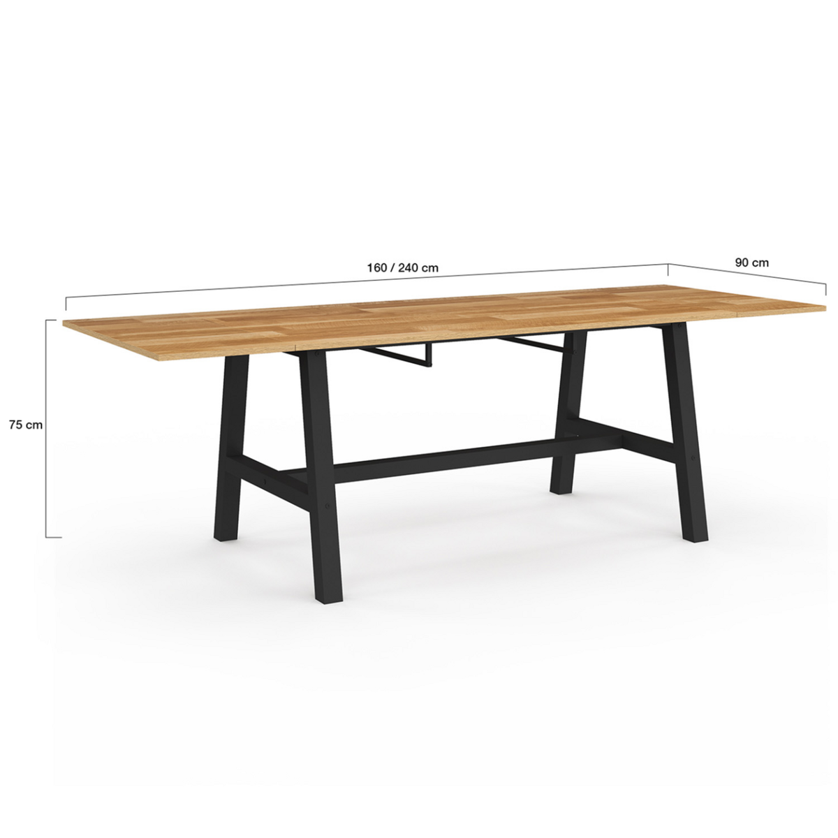 ID MARKET Table à manger extensible rectangle MADELEINE 6-12 personnes bois et métal noir 160-240 cm