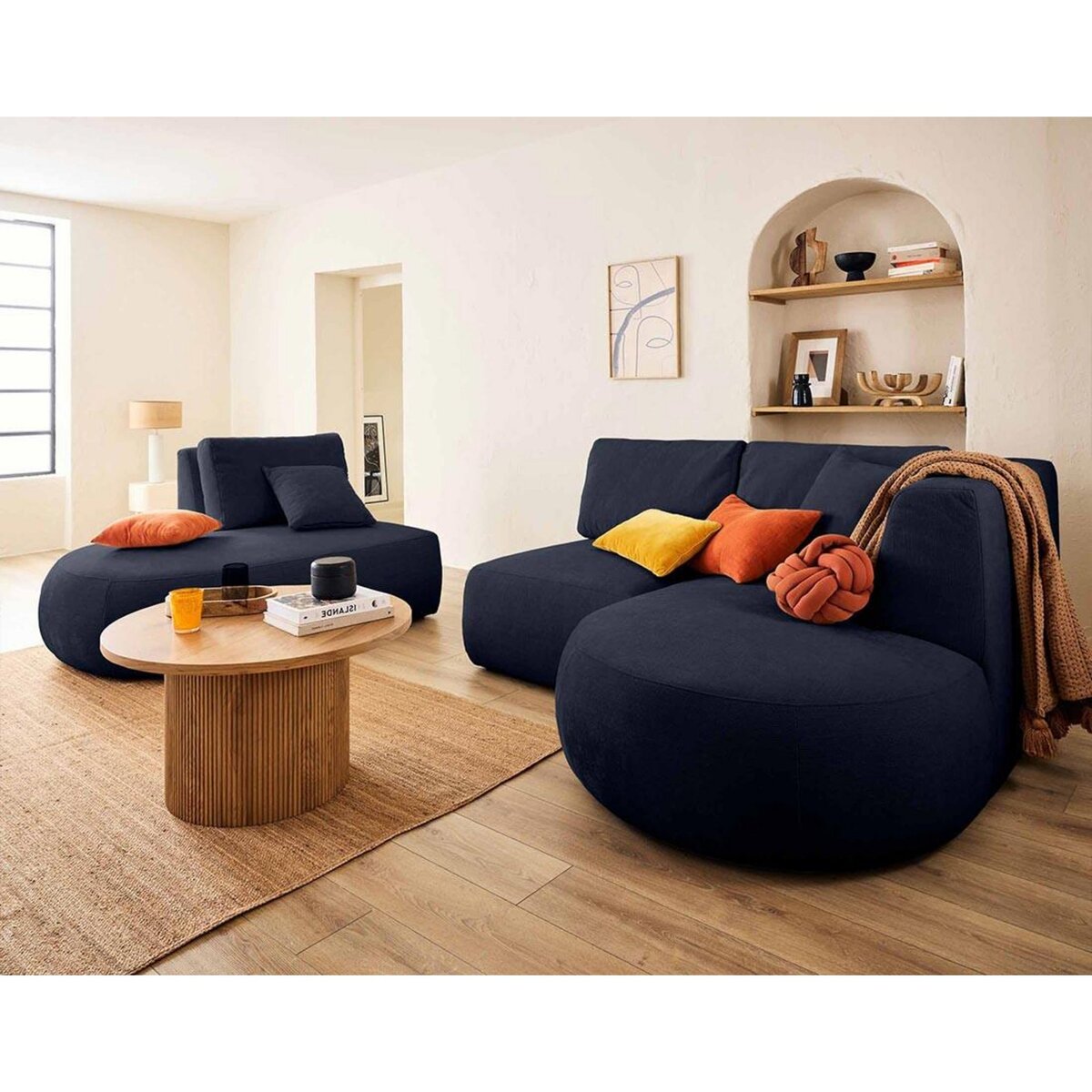 LISA DESIGN Santorini - canapé modulable d'angle droit - 5 places - en tissu texturé