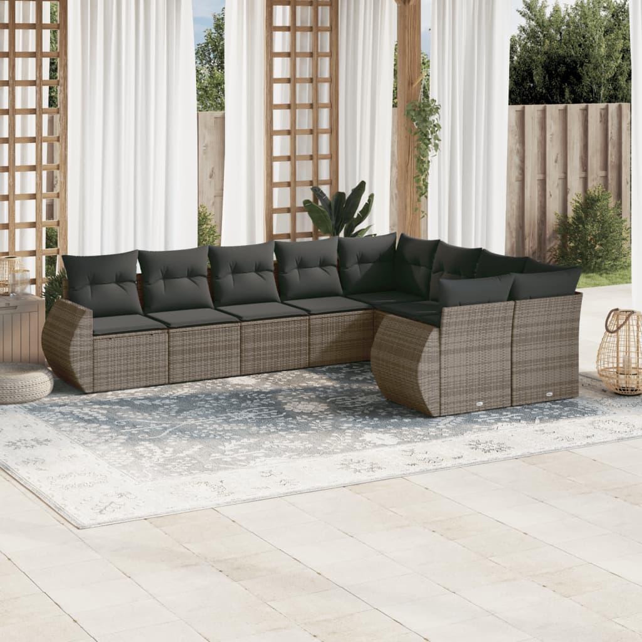 VIDAXL Salon de jardin 9 pcs avec coussins gris resine tressee