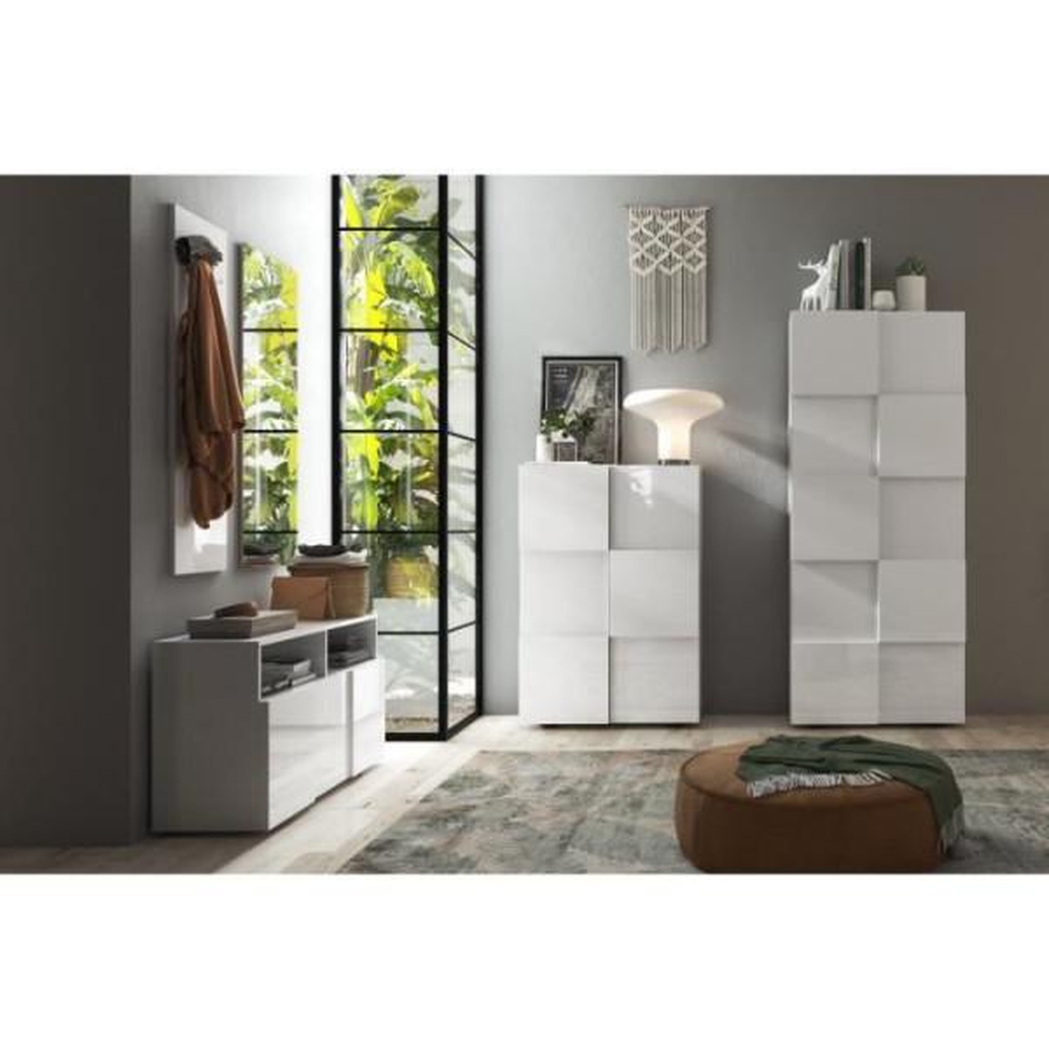 Voir la diapositive 6 : MARKET24 Meuble a chaussures - 15 paires - Blanc laqué - L78 x P33 x H113 cm - MILANO