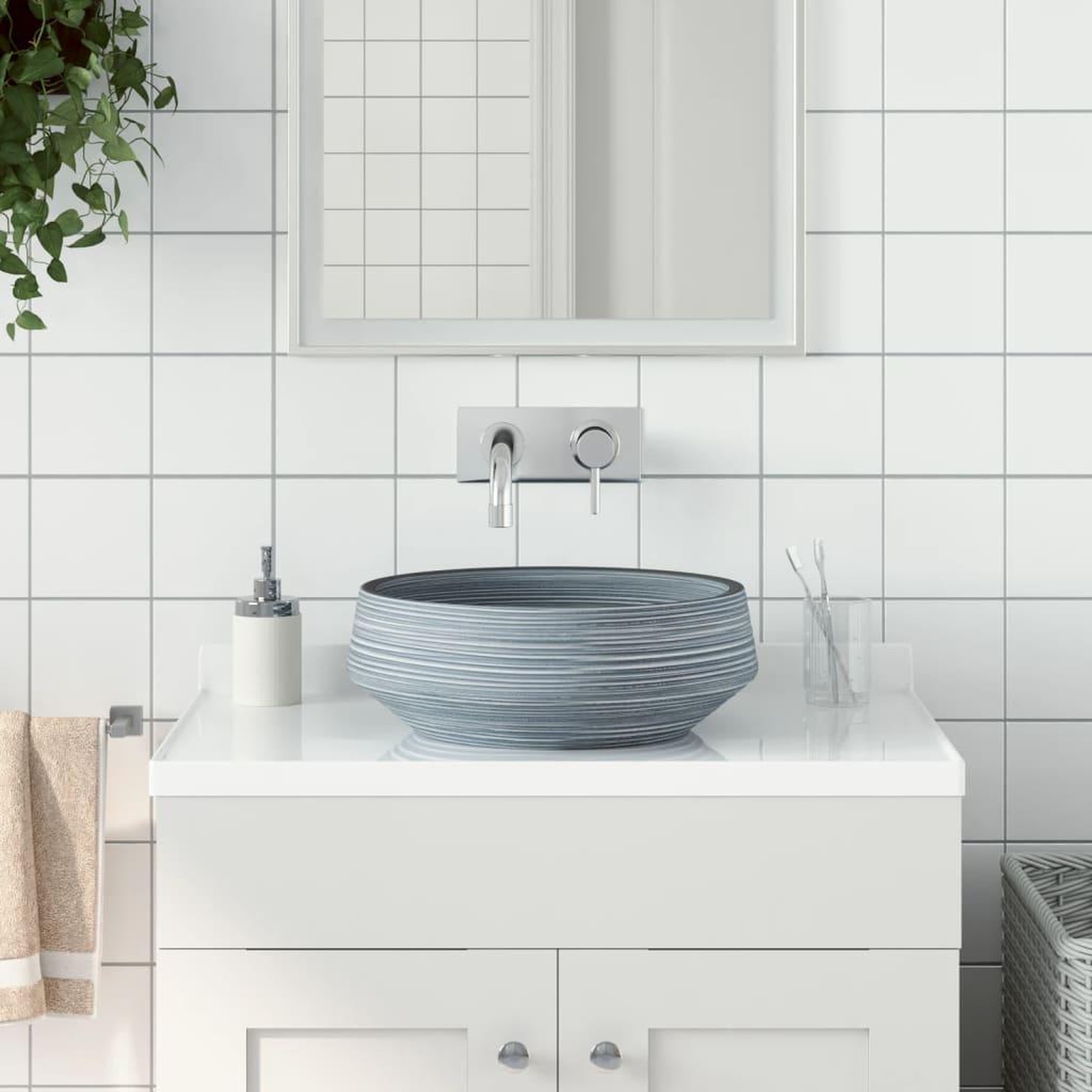 Voir la diapositive 1 : VIDAXL Vasque a poser gris rond Φ41x14 cm ceramique