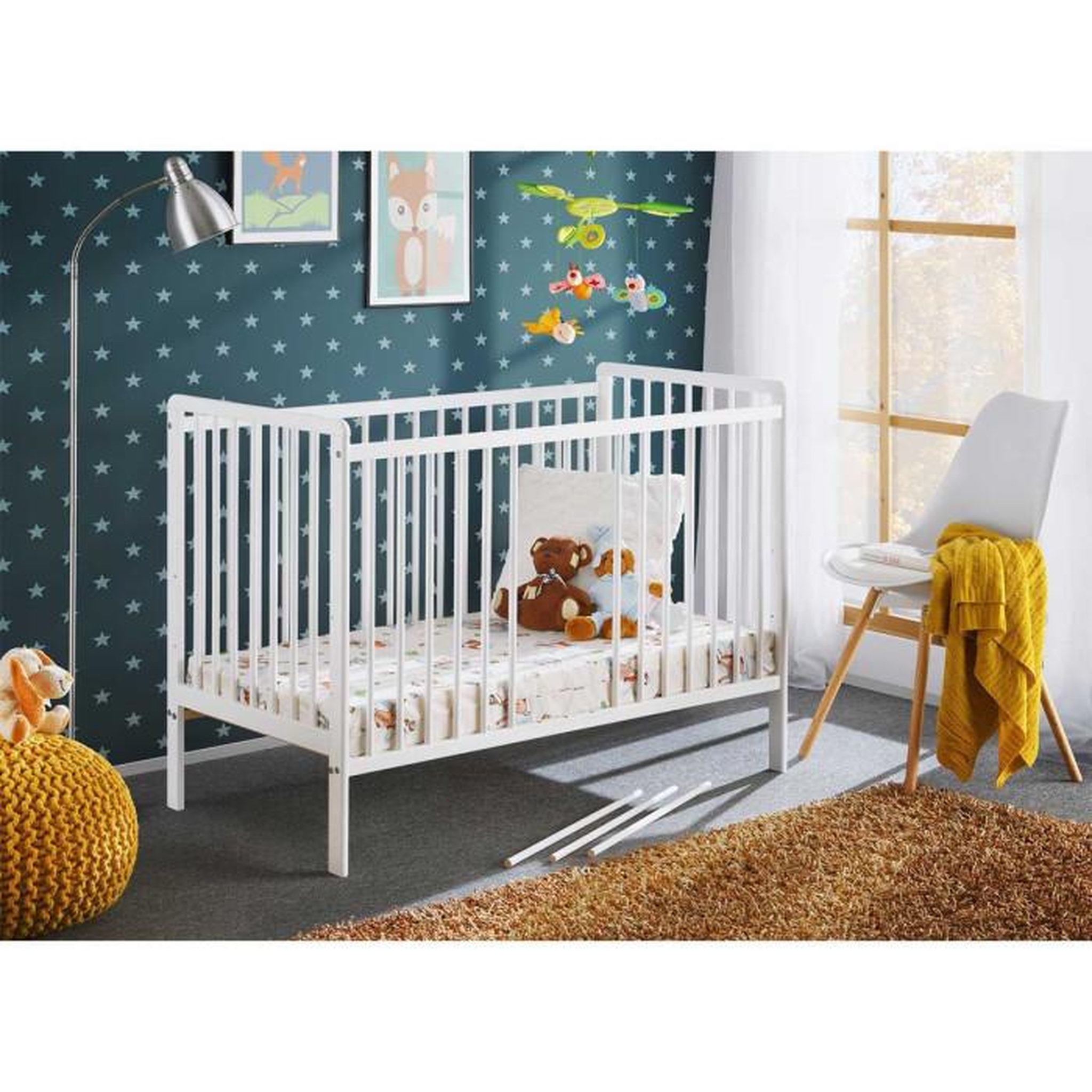 Voir la diapositive 2 : Paris Prix Lit Bébé & Matelas  Cypi  60x120cm Blanc