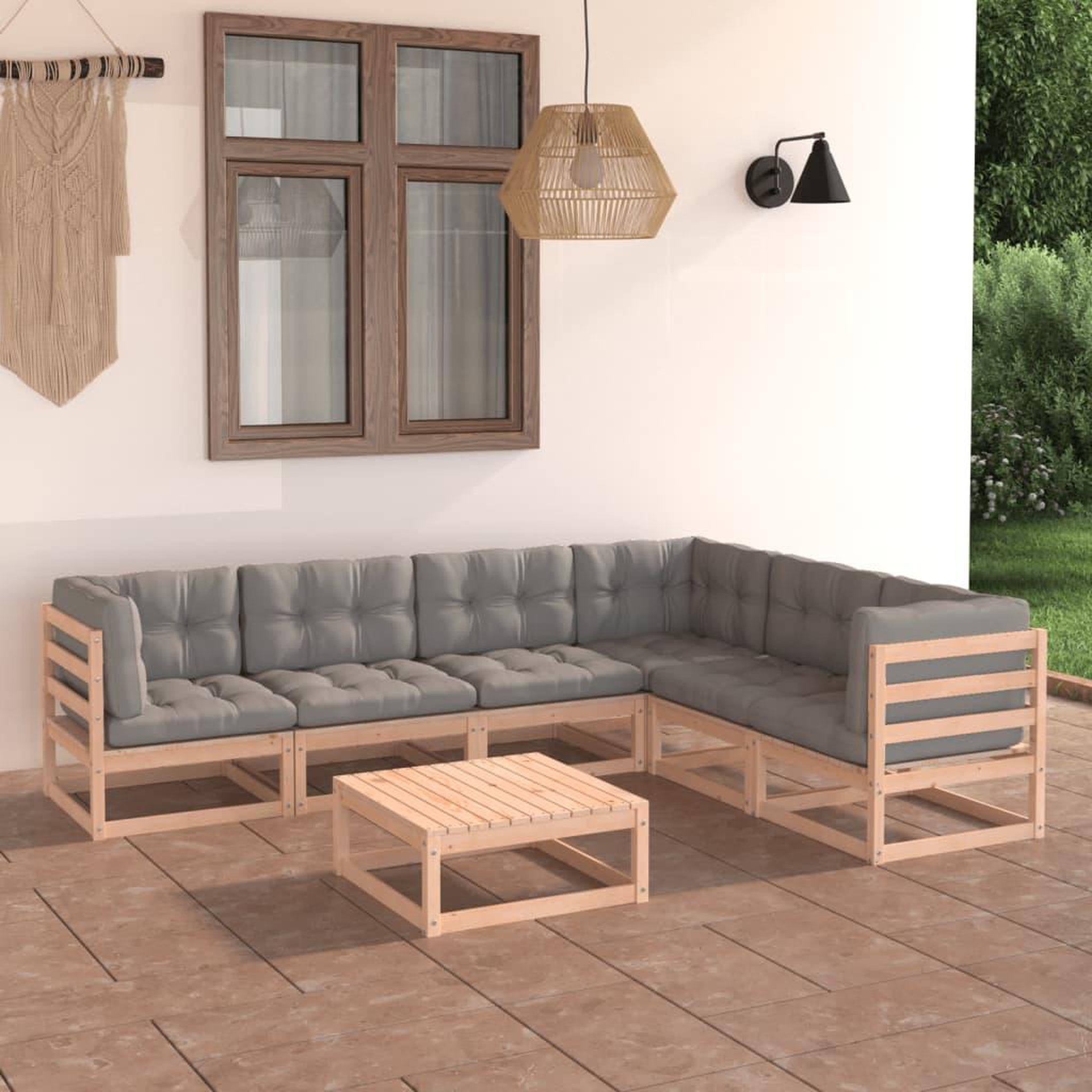 Voir la diapositive 1 : VIDAXL Salon de jardin 7 pcs avec coussins Bois de pin massif