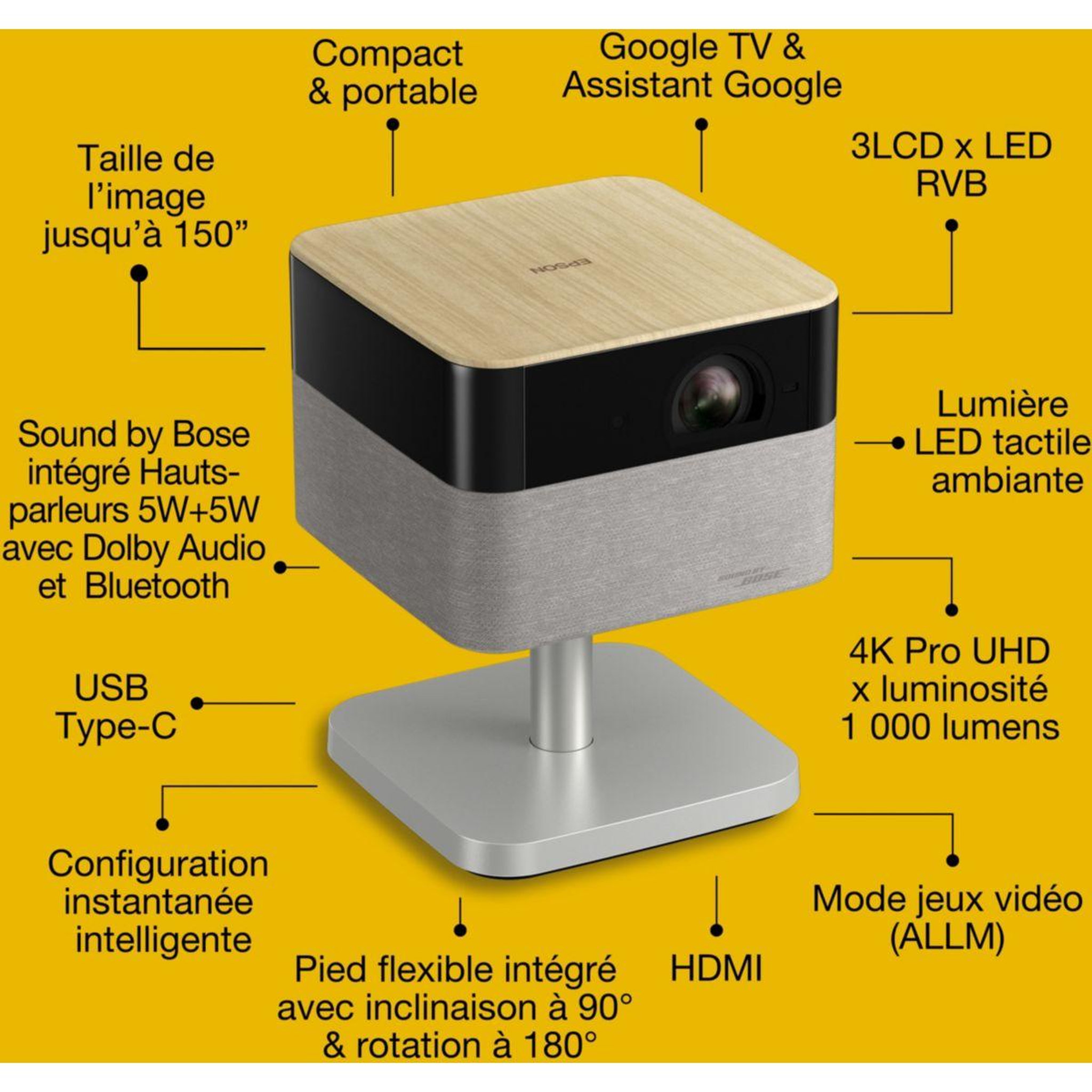Voir la diapositive 2 : Epson Vidéoprojecteur portable ef-72 2025 pro son signé bose