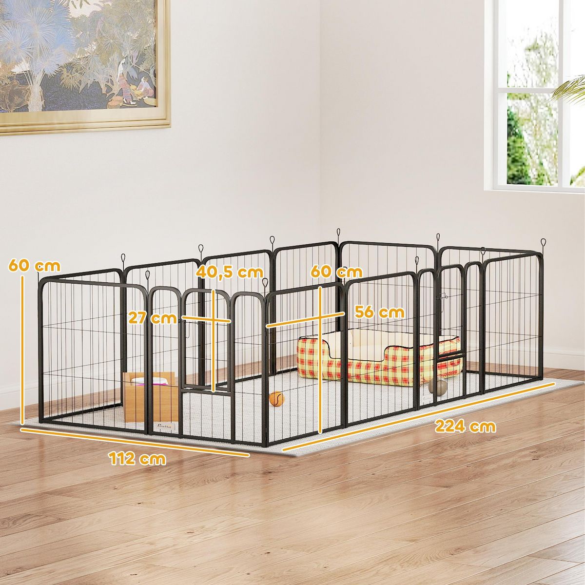 PAWHUT Parc enclos chien modulable pliable 12 panneaux porte verrouillable acier époxy noir