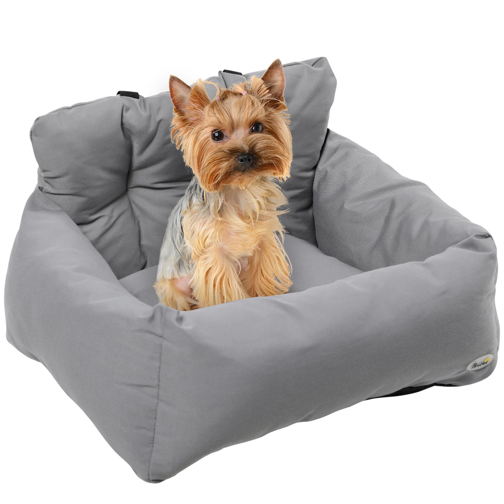 PAWHUT Sac de transport pour chien chat - siège auto pour chien chat - housse de siège pour chien chat - déhoussable, sangles ajustables, attache - coton gris