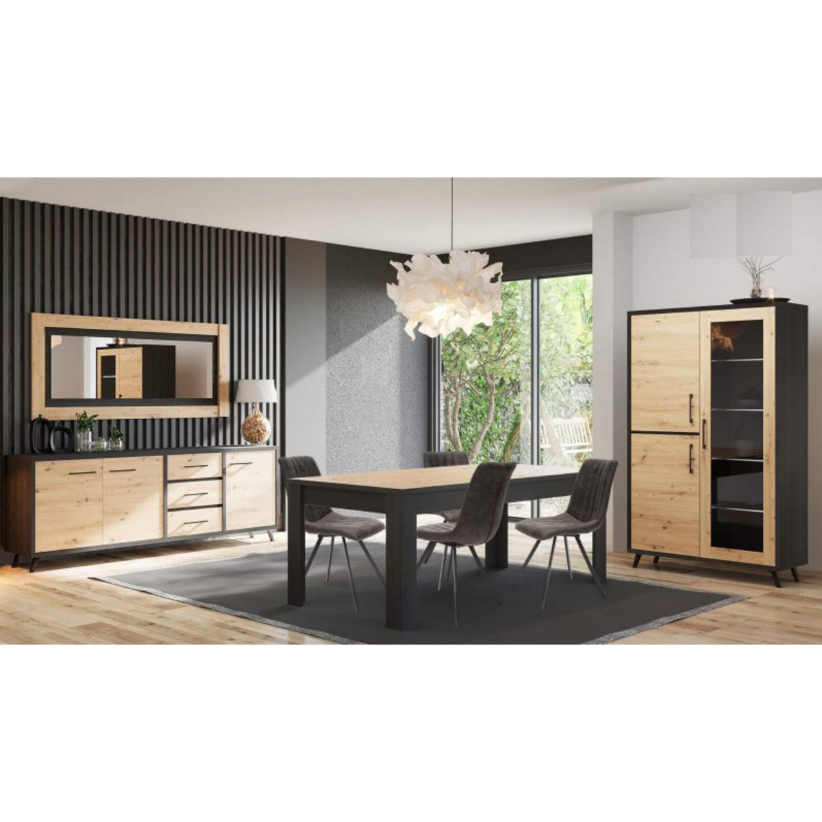 Buffet moderne style industriel 3 portes 3 tiroirs L216cm VIVA 