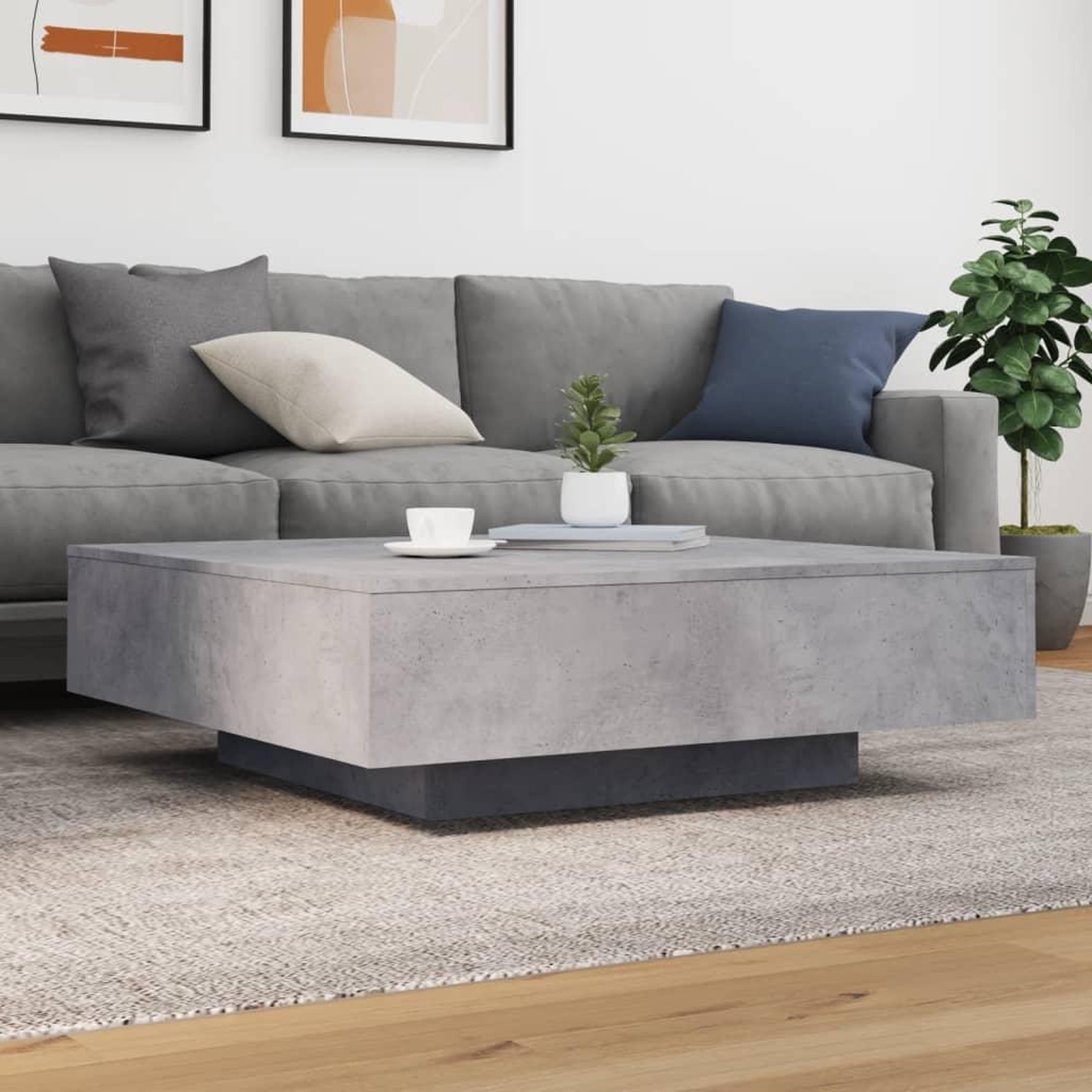 Voir la diapositive 4 : VIDAXL Table basse avec lumieres LED gris beton 100x100x31 cm