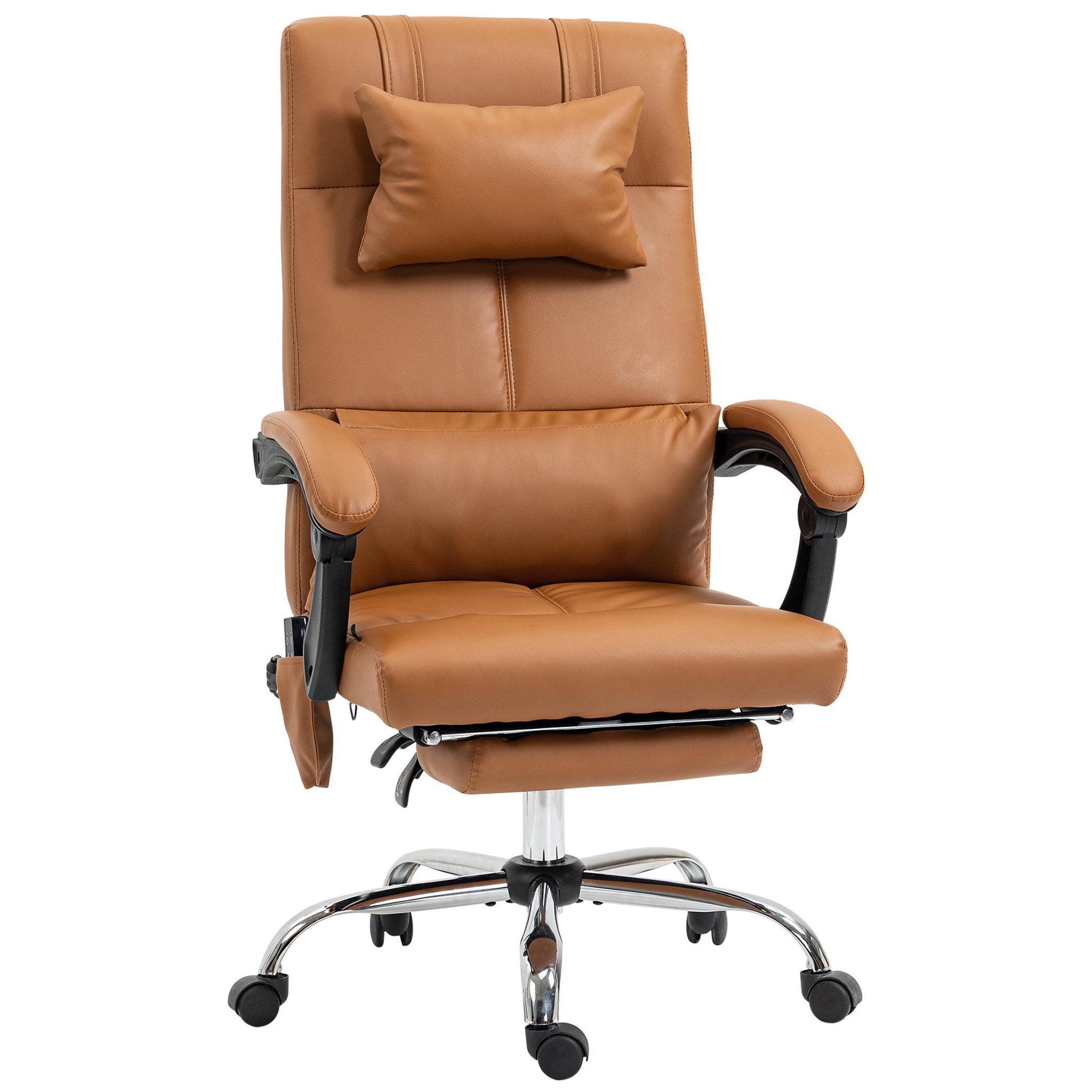 VINSETTO Fauteuil de bureau direction massant hauteur réglable dossier inclinable repose-pied intégré revêtement synthétique camel