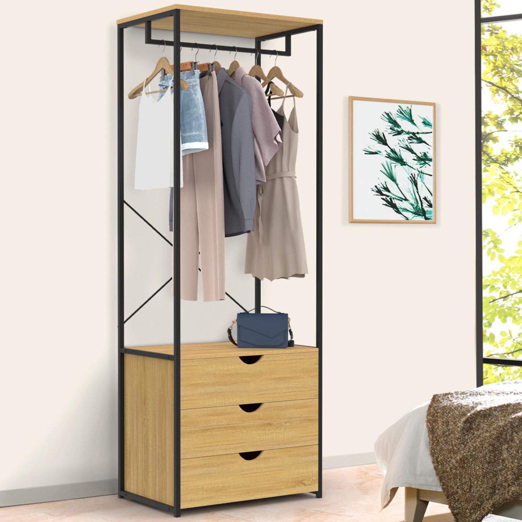 Voir la diapositive 2 : ID MARKET Dressing penderie 3 tiroirs l.60 cm detroit design industriel