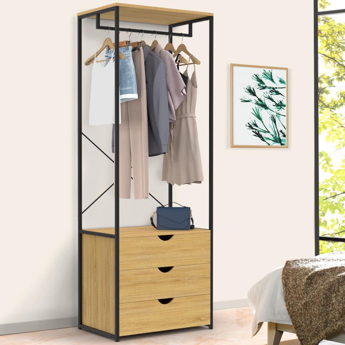 ID MARKET Dressing penderie 3 tiroirs L.60 cm DETROIT design industriel