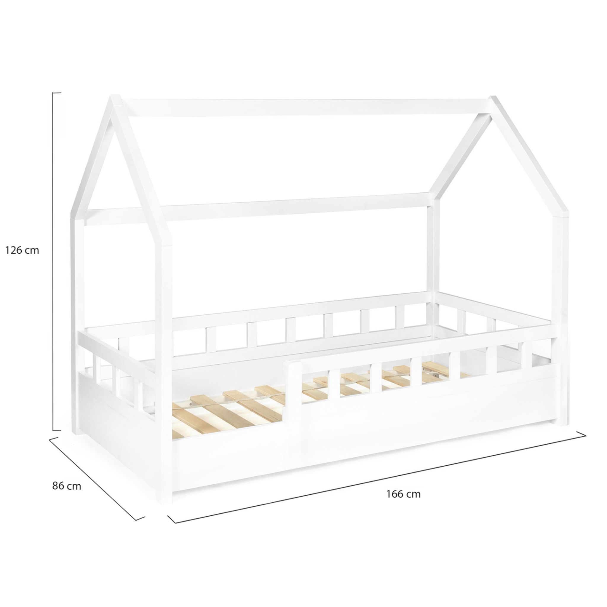Voir la diapositive 6 : ID MARKET Lit cabane enfant 80 x 160 cm neree blanc avec sommier et barrières