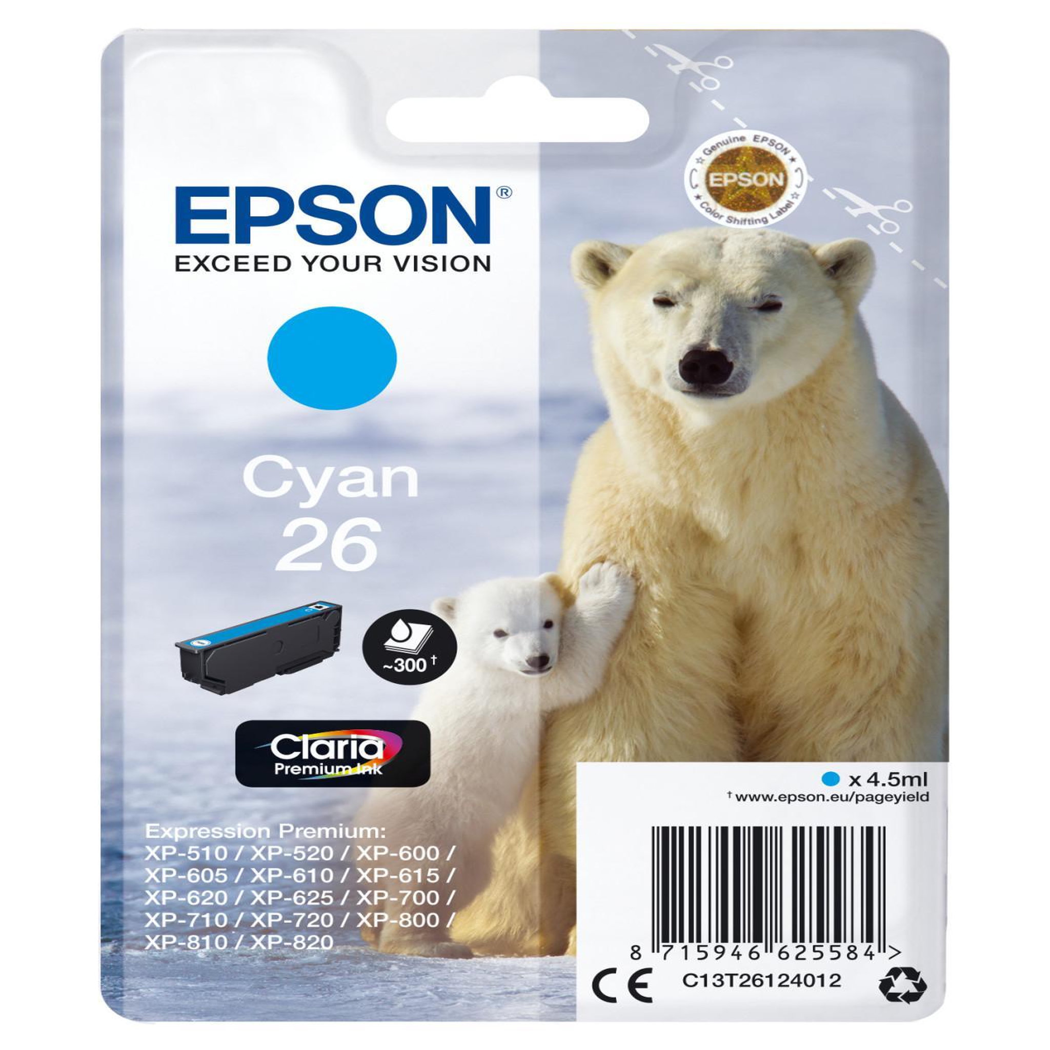 Voir la diapositive 2 : Epson Cartouche d'encre T2612 Cyan Série Ours Polaire
