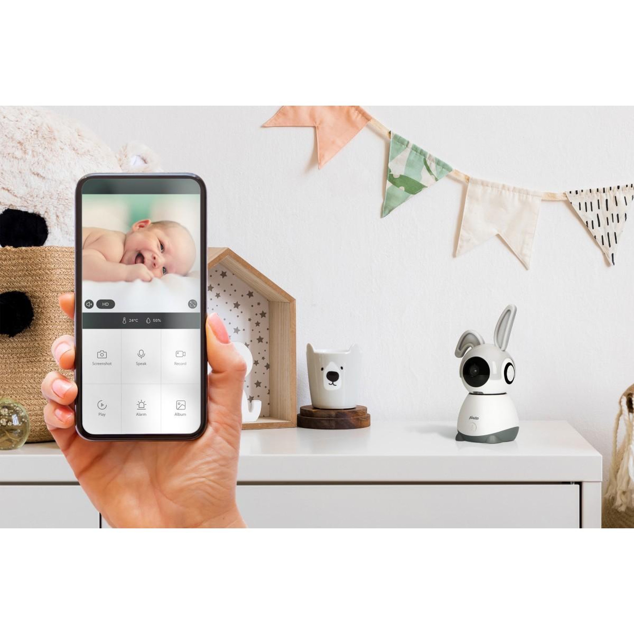 Voir la diapositive 6 : ALECTO Babyphone Wi-Fi Caméra Full HD 1080p orientable Vision Nocturne Interphone Alertes Alecto