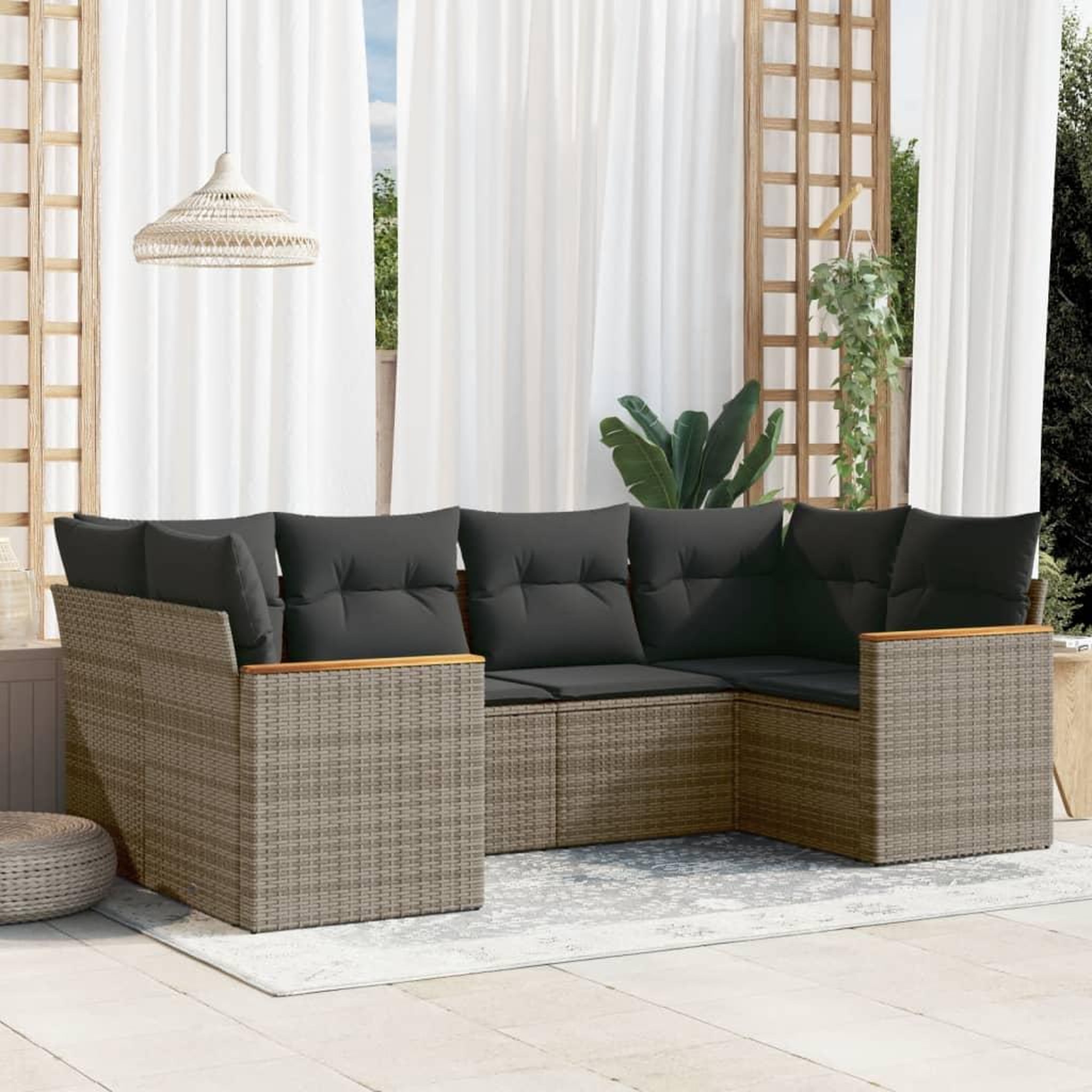 VIDAXL Salon de jardin 6 pcs avec coussins gris resine tressee