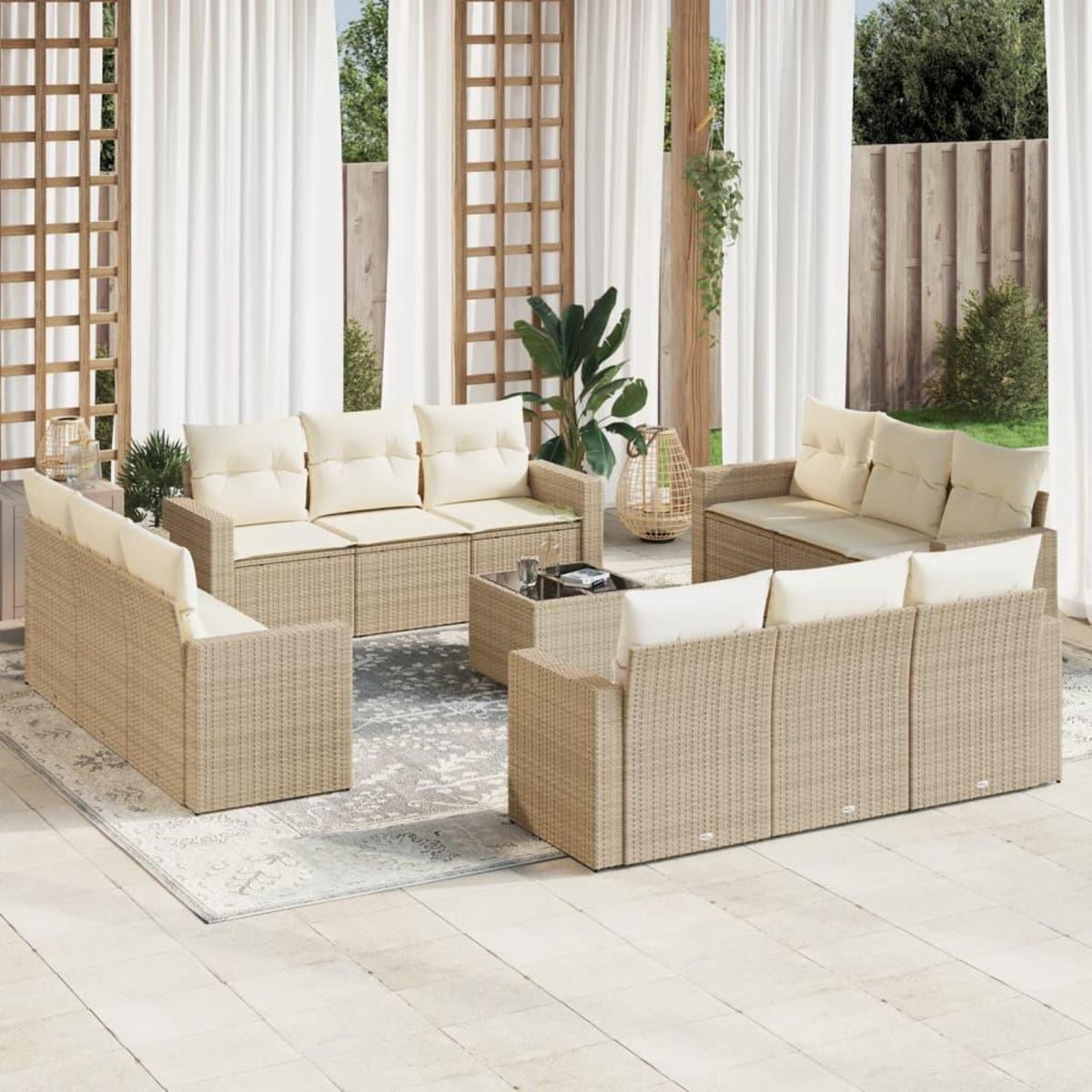 VIDAXL Salon de jardin avec coussins 13 pcs beige resine tressee
