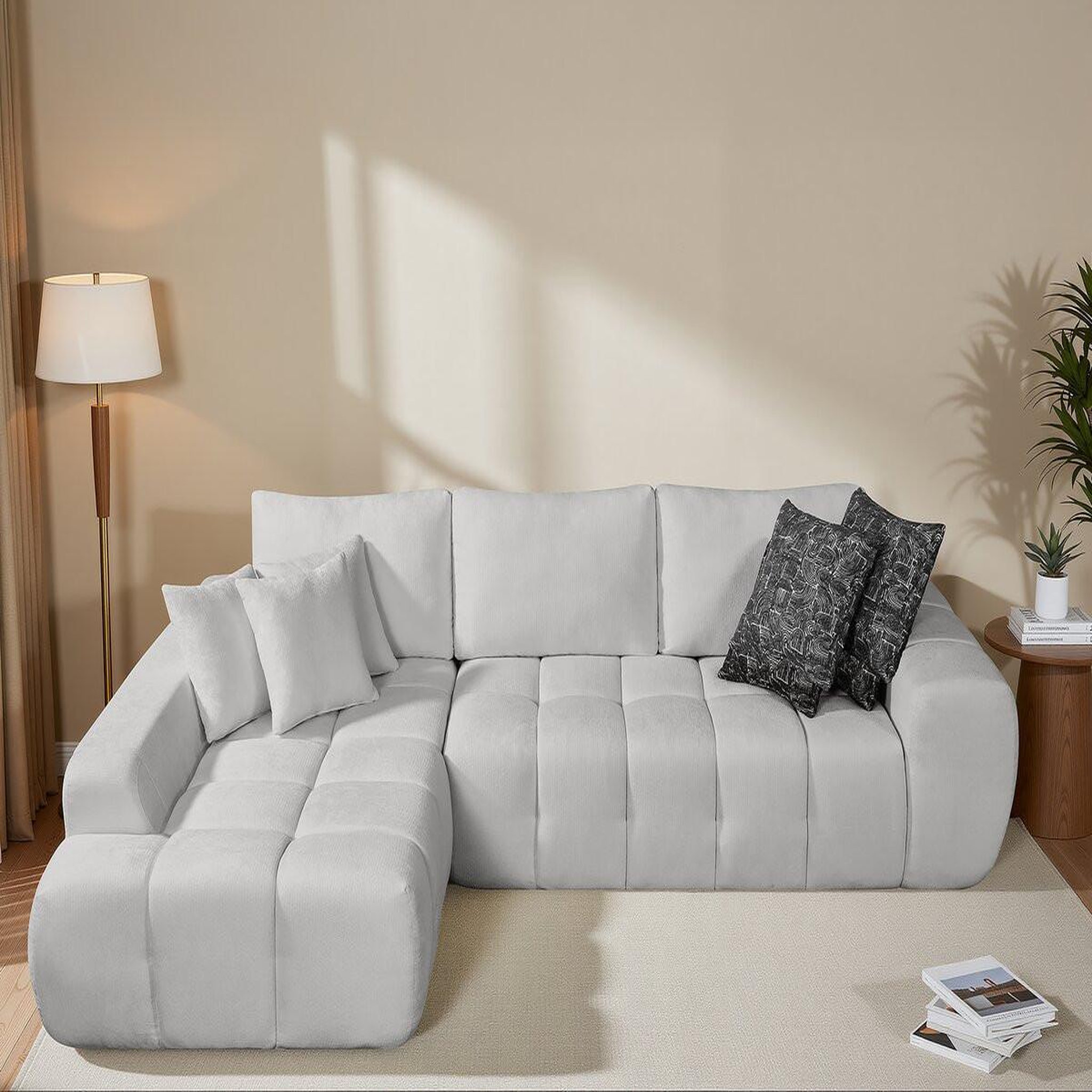 Voir la diapositive 2 : Habitat et Jardin Canapé d'angle gauche en tissu style bubble  sidonie  - 4 places - gris