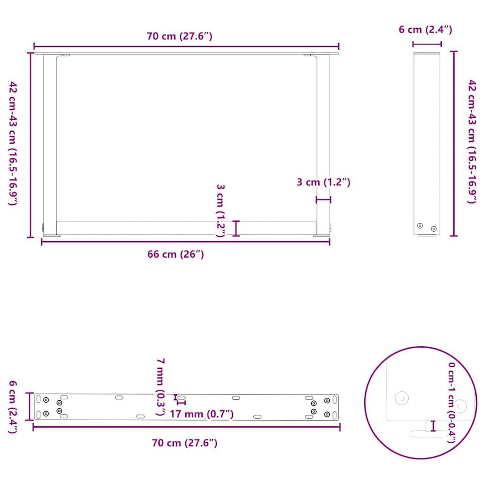 Voir la diapositive 6 : VIDAXL Pieds de table basse forme de U 2 pcs noir 70x(42-43) cm acier
