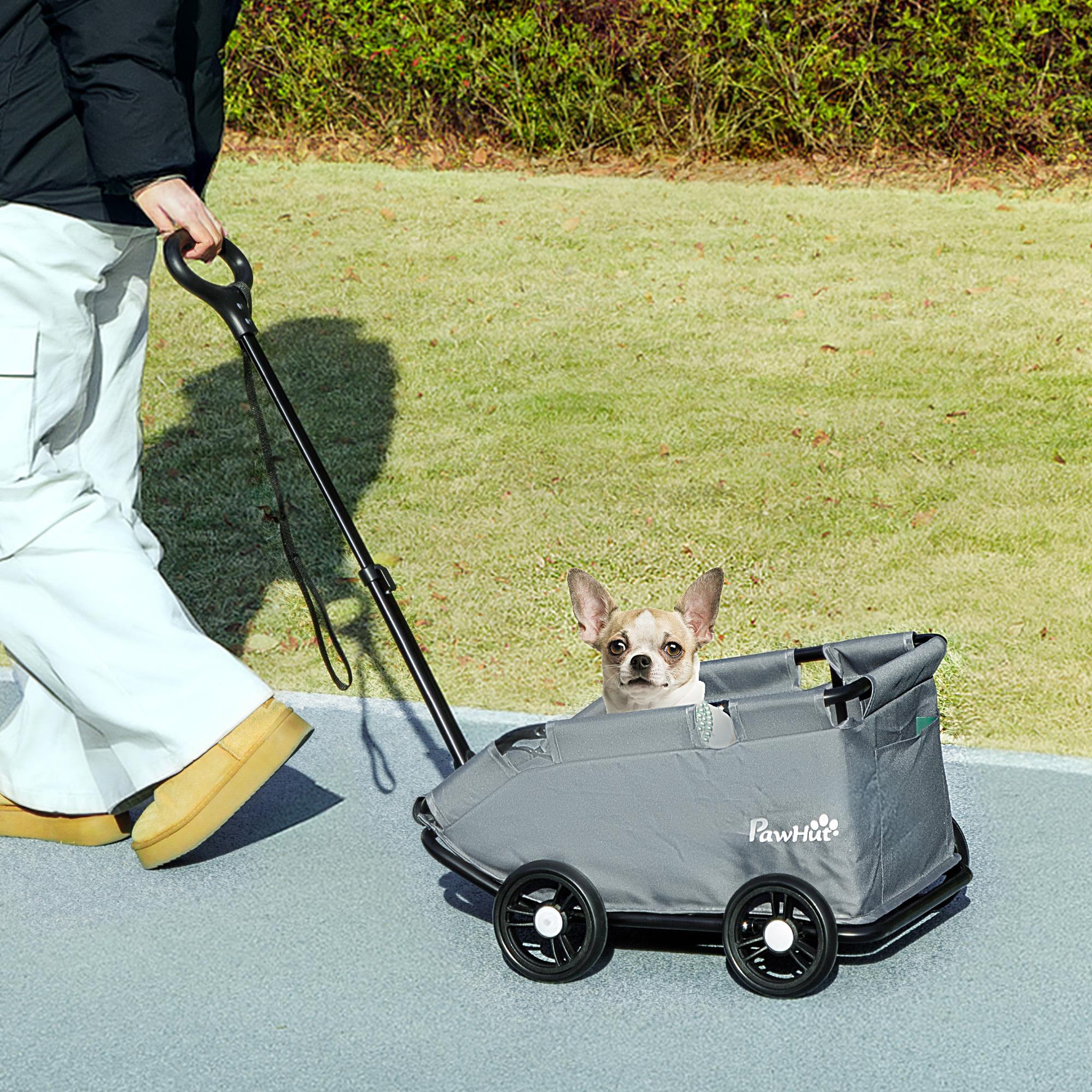 Voir la diapositive 2 : PAWHUT Poussette chien chariot 4 roues pliable avec poignée multidirectionnelle - nombreux équipements - noir gris