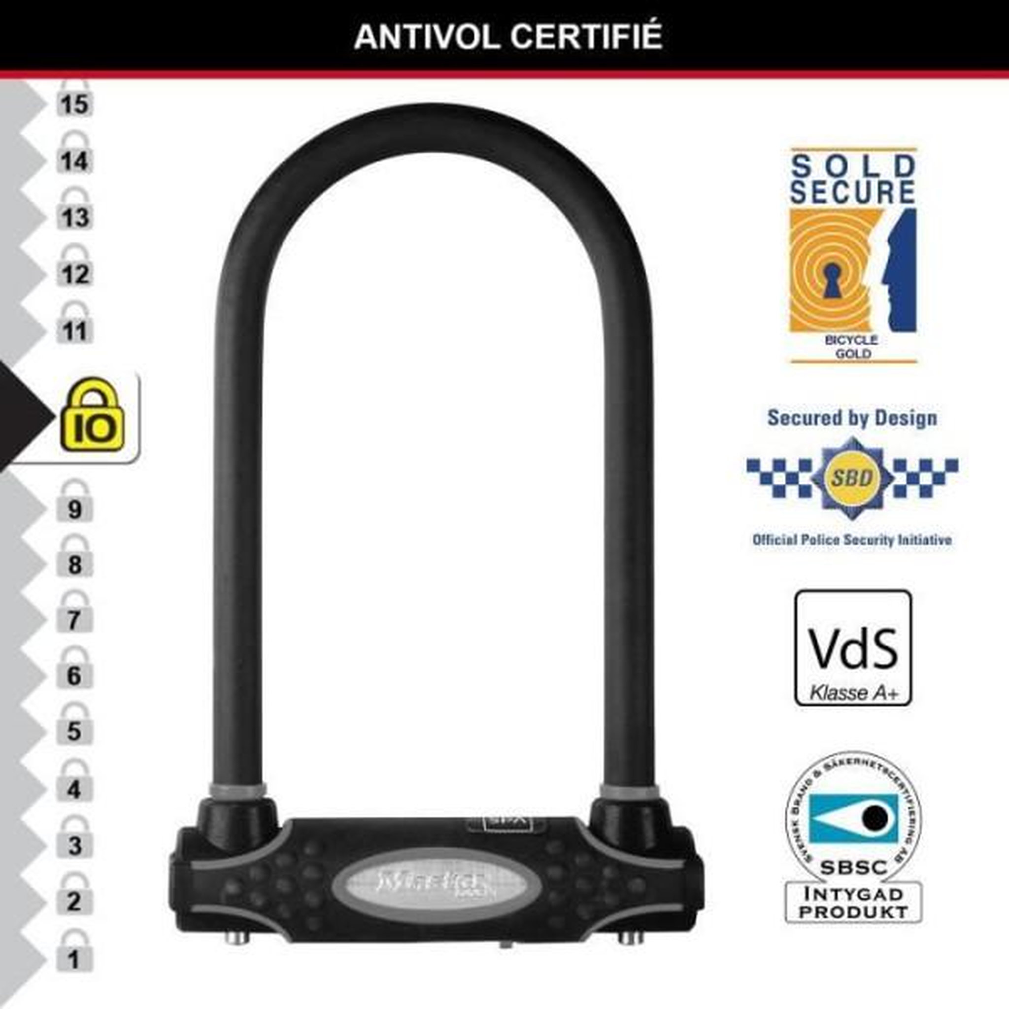 Voir la diapositive 3 : Master lock Antivol Vélo U - MASTER LOCK - 8195EURDPROCOLWR - Acier Cémenté, Clé, Rouge