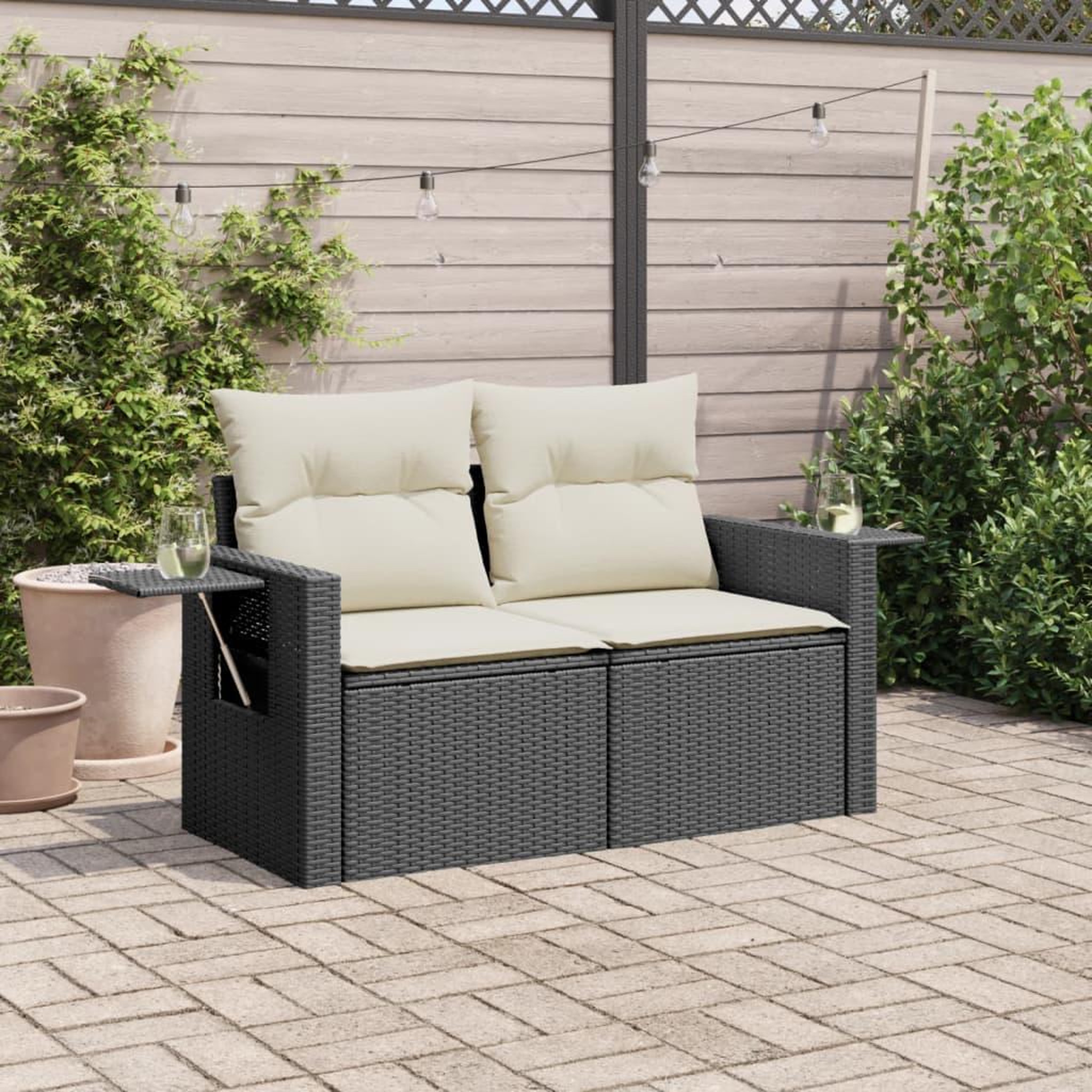 Voir la diapositive 3 : VIDAXL Canape de jardin avec coussins 2 places noir resine tressee