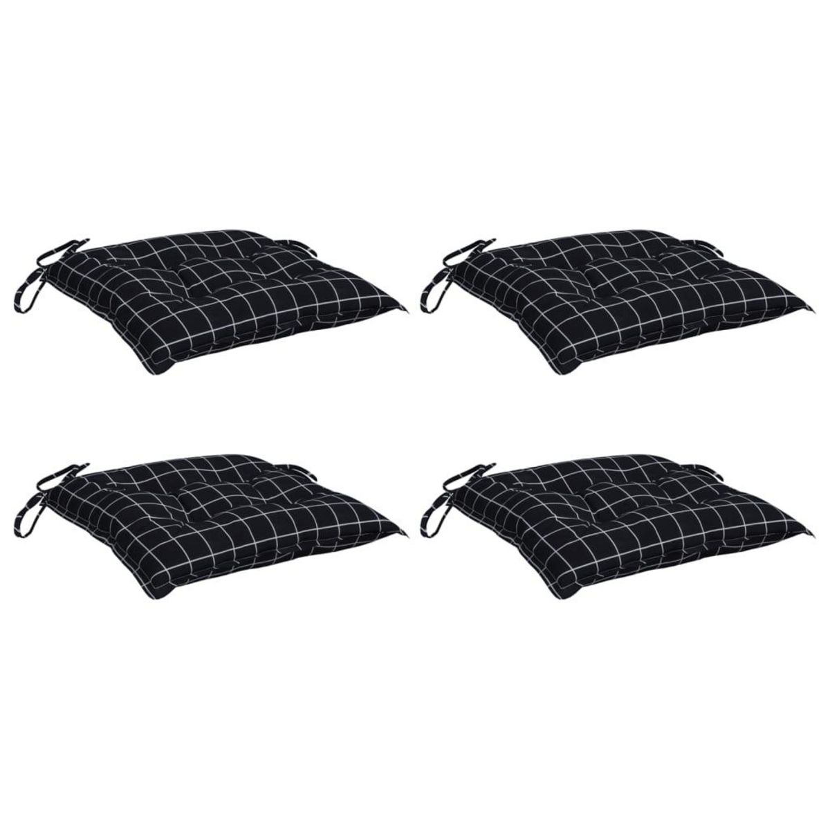 VIDAXL Coussins de chaise lot de 4 carreaux noir 40x40x7 cm tissu