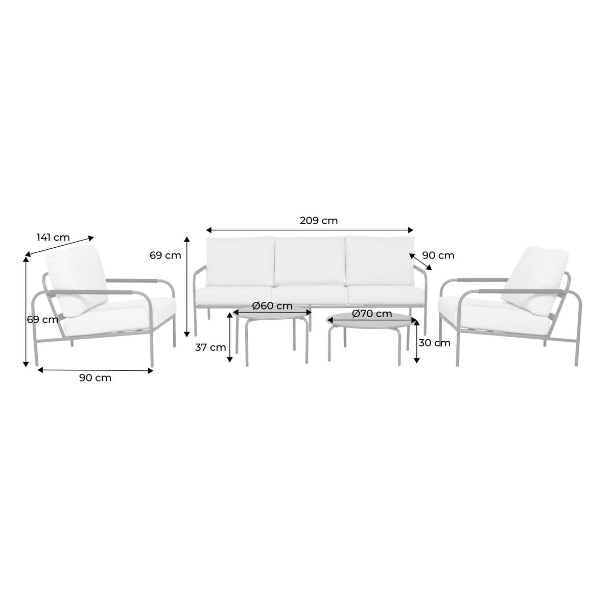 SWEEEK Salon de jardin LUANDA en acier, 5 places