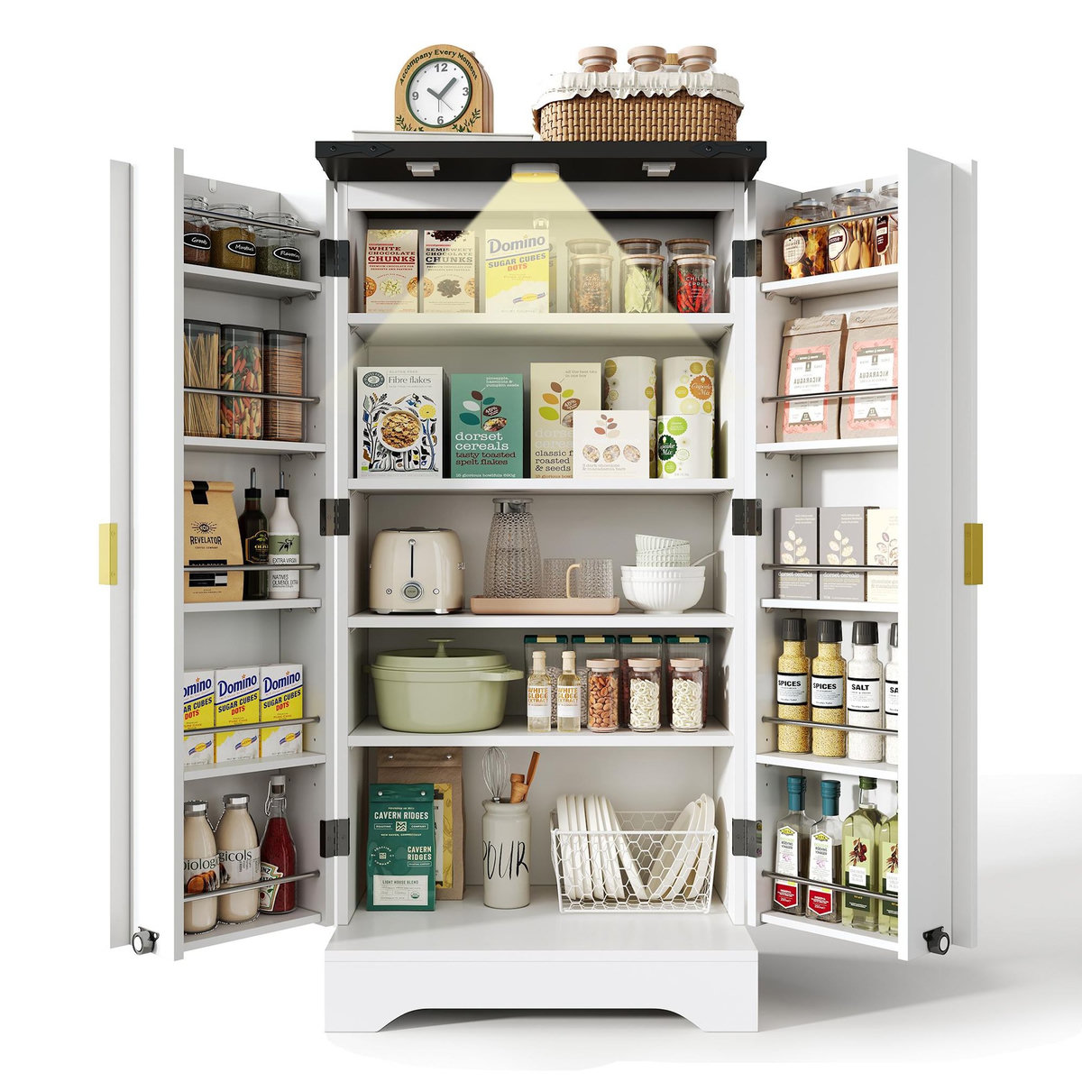 MERAX Buffet de cuisine 2 portes 0 tiroir - 60 cm blanc led mdf