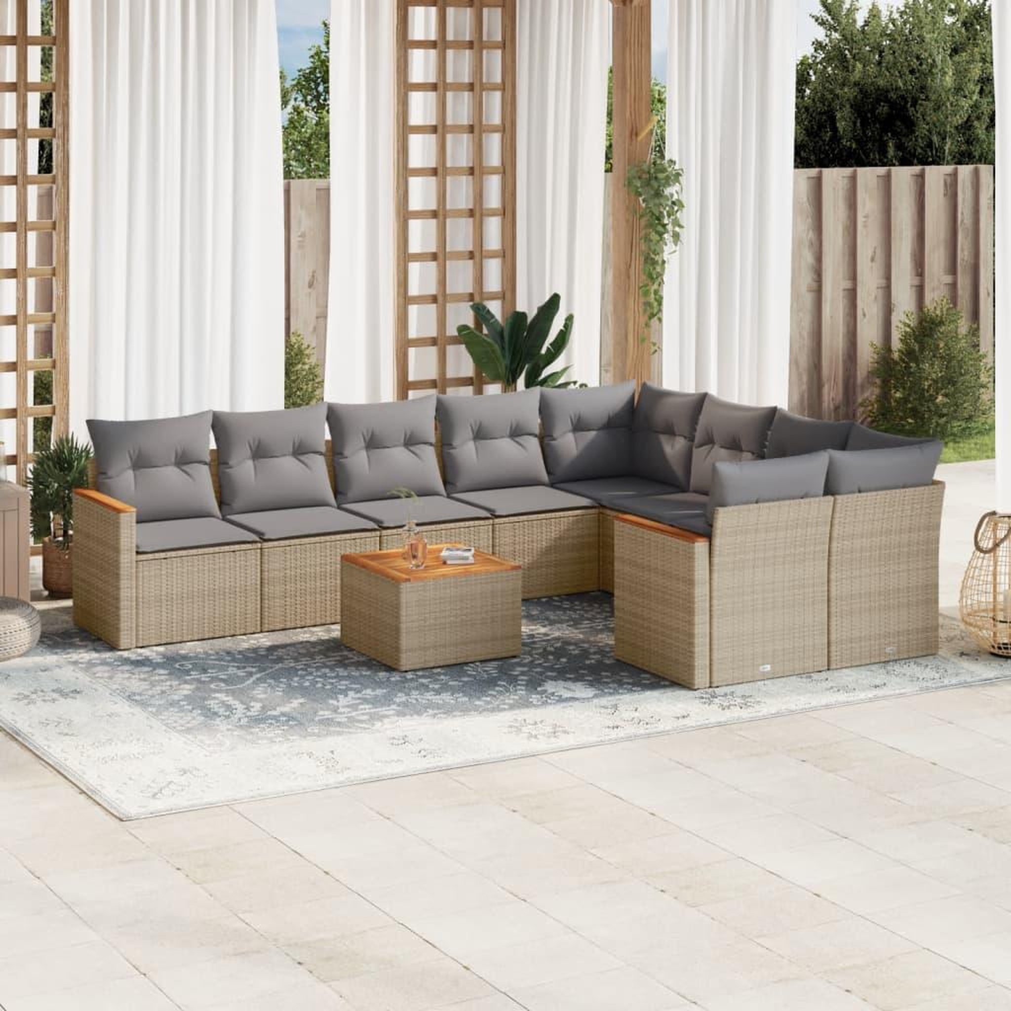 VIDAXL Salon de jardin avec coussins 10 pcs beige resine tressee