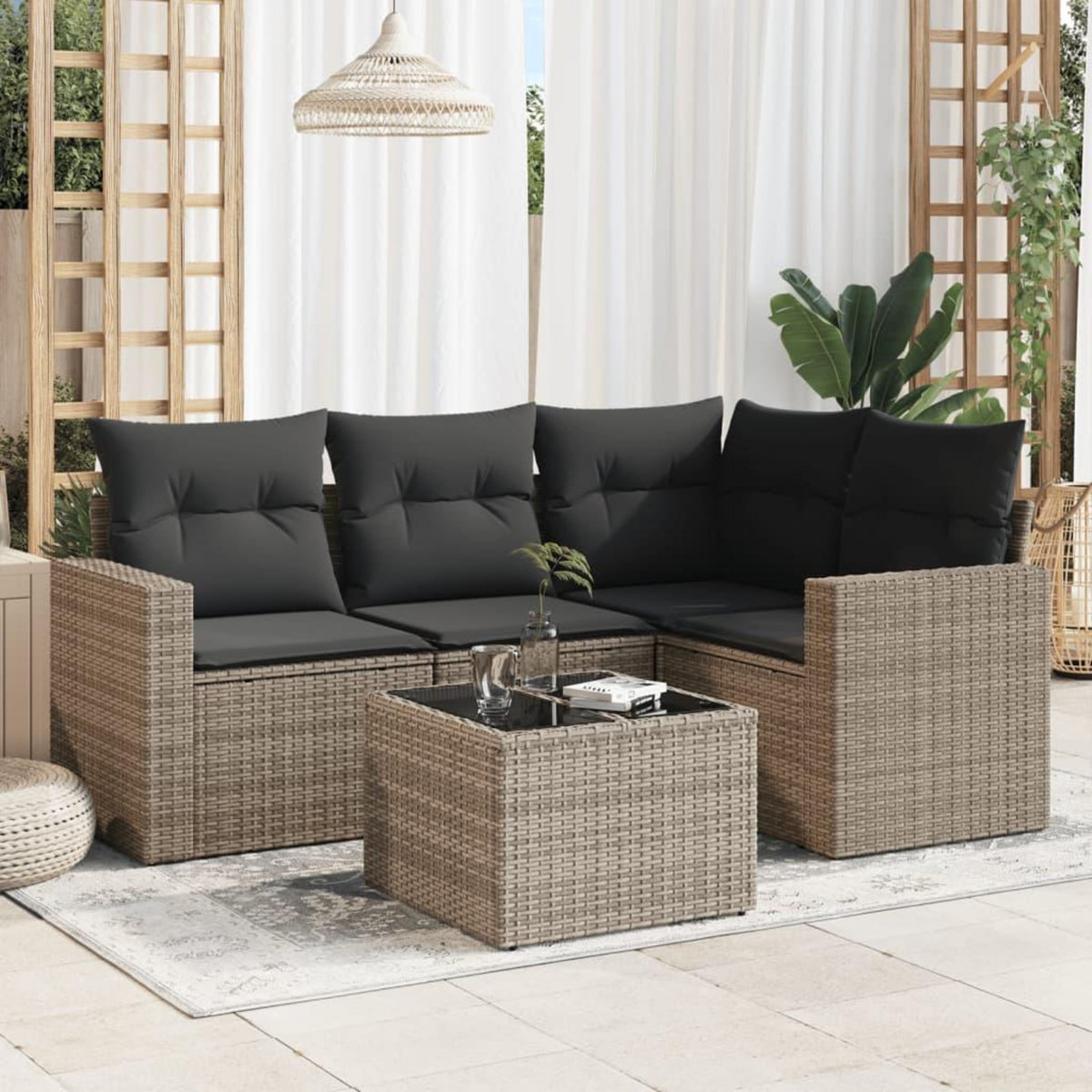 VIDAXL Salon de jardin 5 pcs avec coussins gris resine tressee