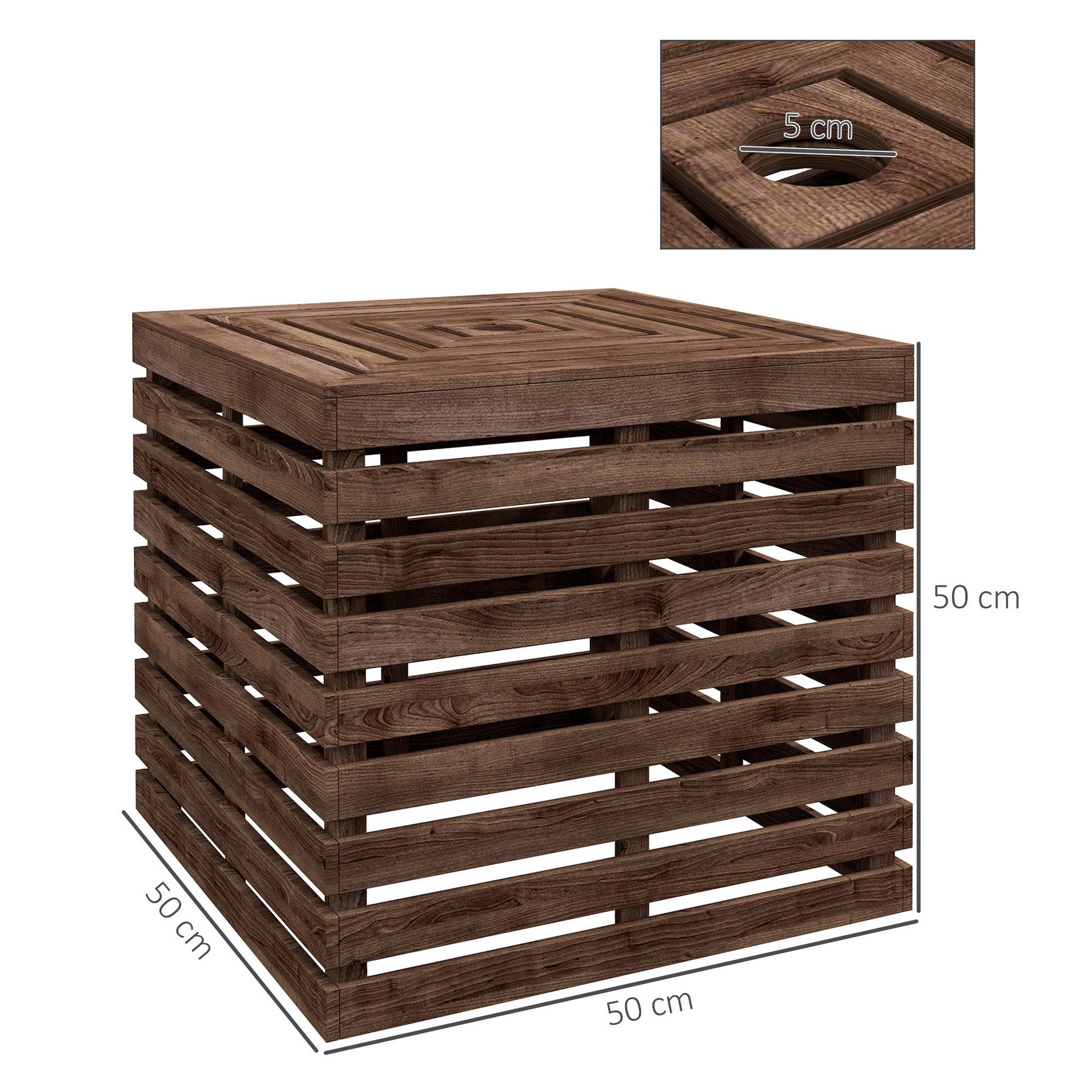 Voir la diapositive 3 : OUTSUNNY Pied de parasol coffre de rangement table basse 3 en 1 bois de sapin