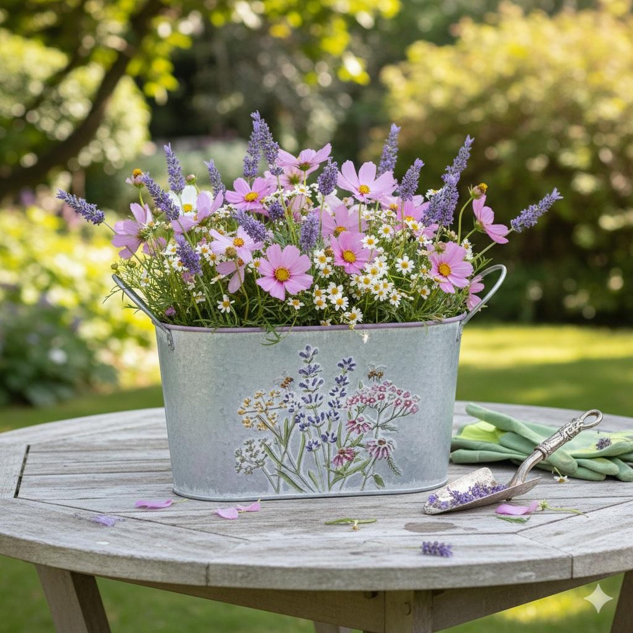 Voir la diapositive 2 : Eden Cache pot ou bac a fleurs en zinc avec anse