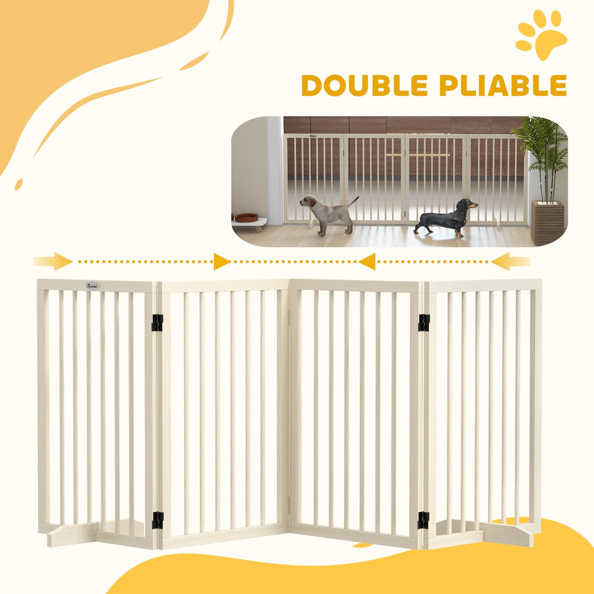 Voir la diapositive 6 : PAWHUT Barrière de sécurité chien 4 panneaux modulable autoportante dim. Max. 206l x 35l x 76h cm bois clair