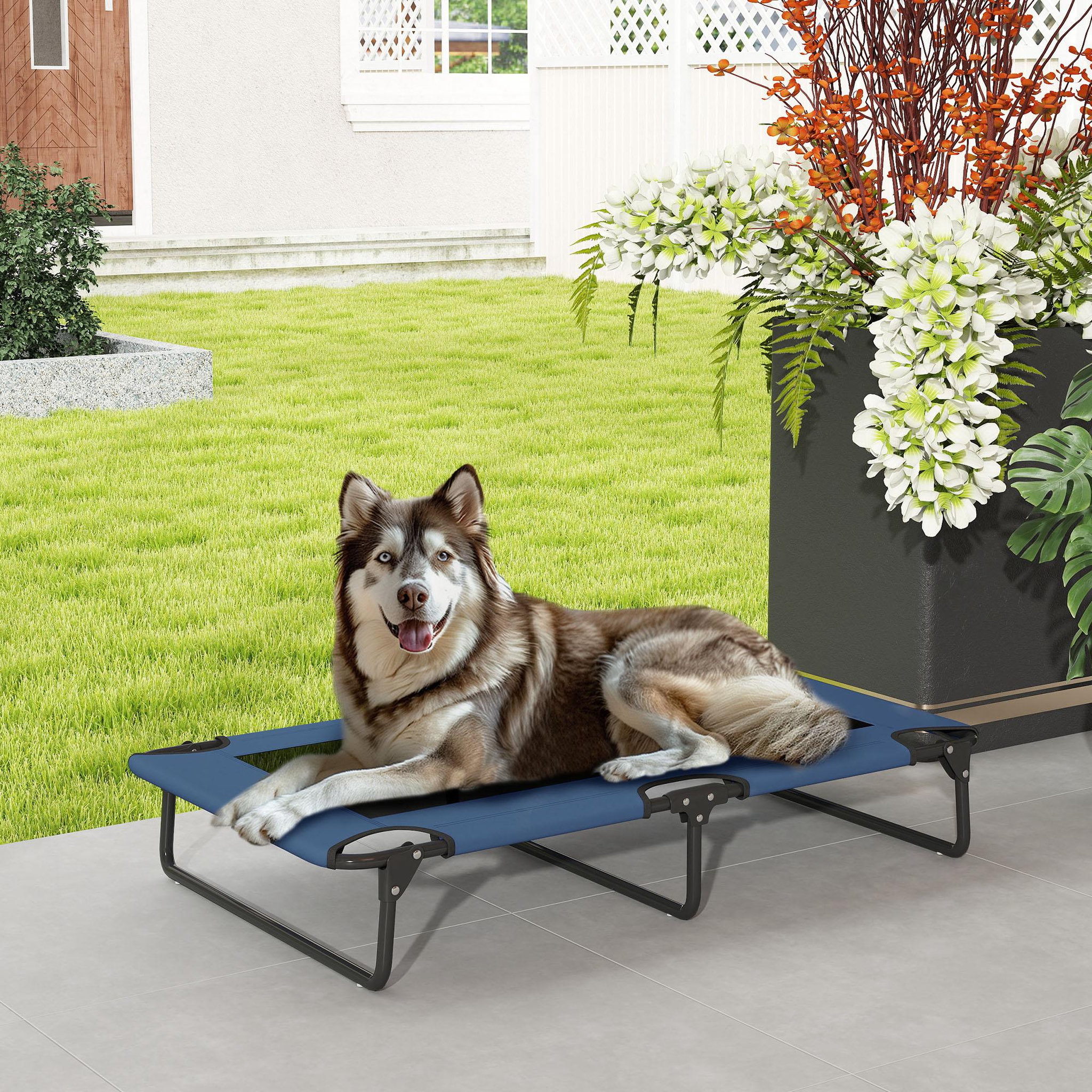 Voir la diapositive 2 : PAWHUT Transat pour animaux pliable - lit pour chien - lit à pieds pour chien dim. 107 x 61 x 20 cm - bleu