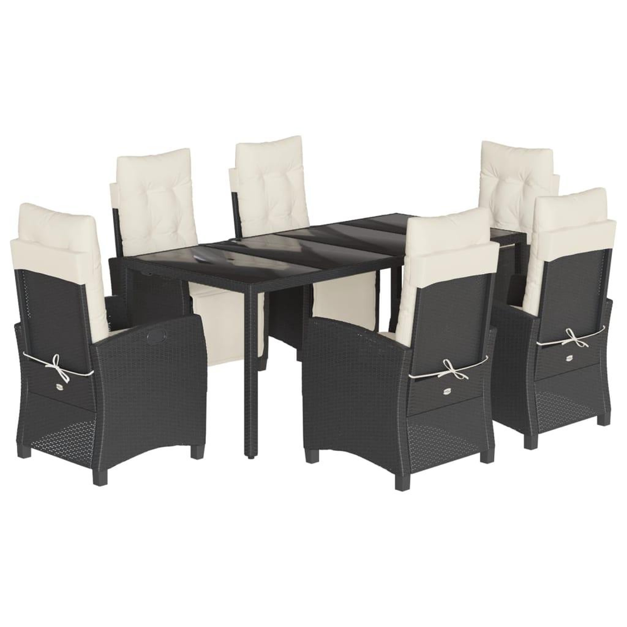 Voir la diapositive 2 : VIDAXL Ensemble a manger de jardin coussins 7pcs Noir Resine tressee